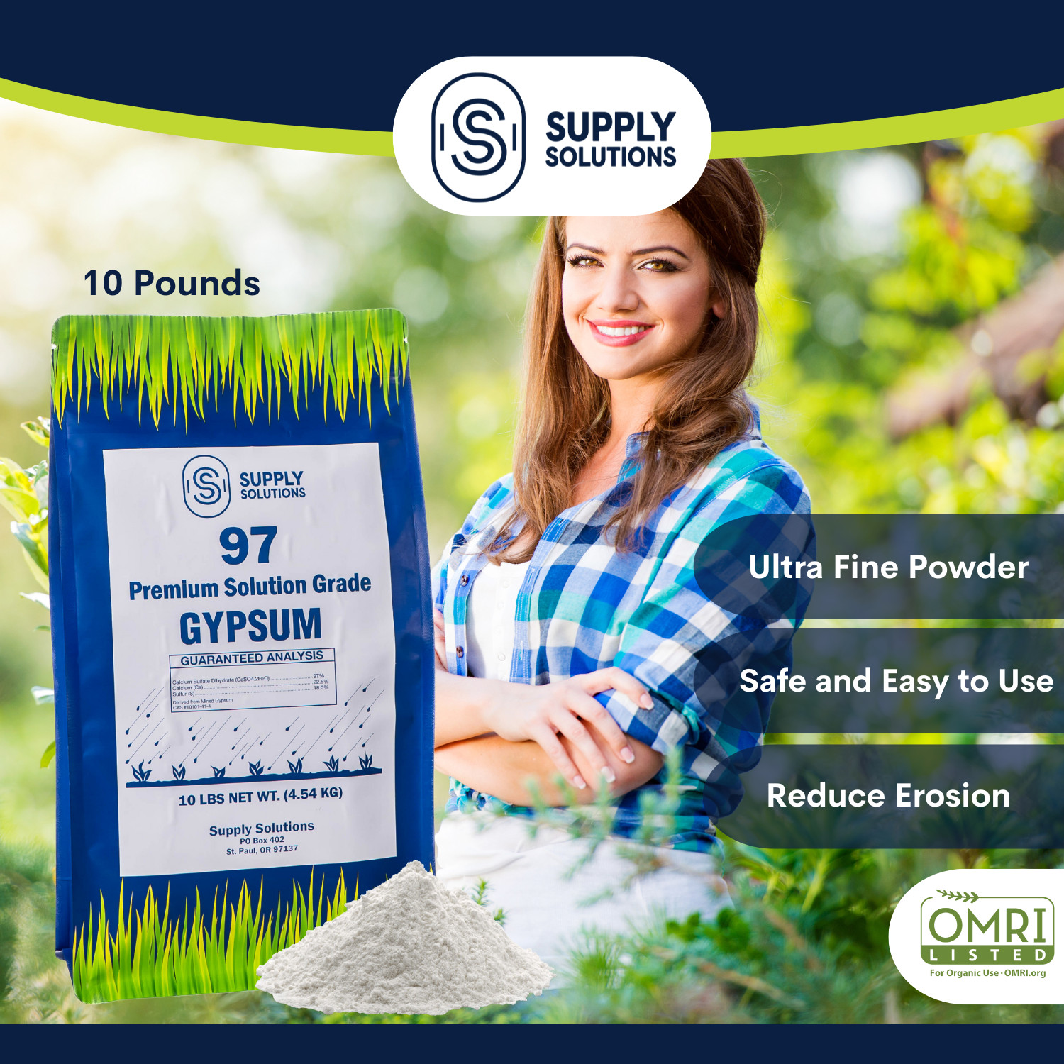 Premium 97 Solution Grade Gypsum – Organic Fast Acting Gypsum for Soil – 10 Lbs