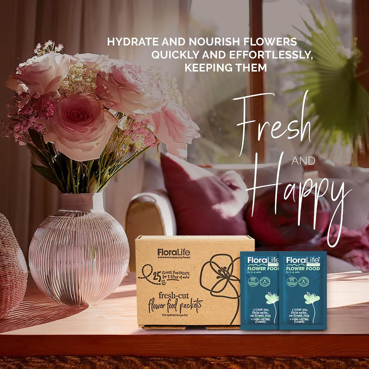 FloraLife Flower Food Packets, Fresh Cut Flower Preservative Sachets, Multi