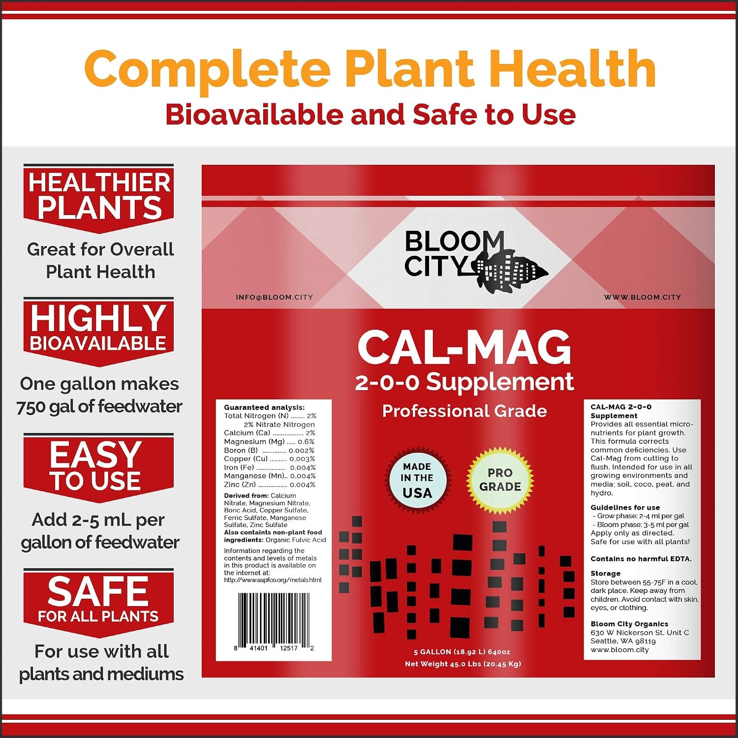 Professional Grade Ultra Pure Cal-Mag Growing Fertilizer Quart 32 oz
