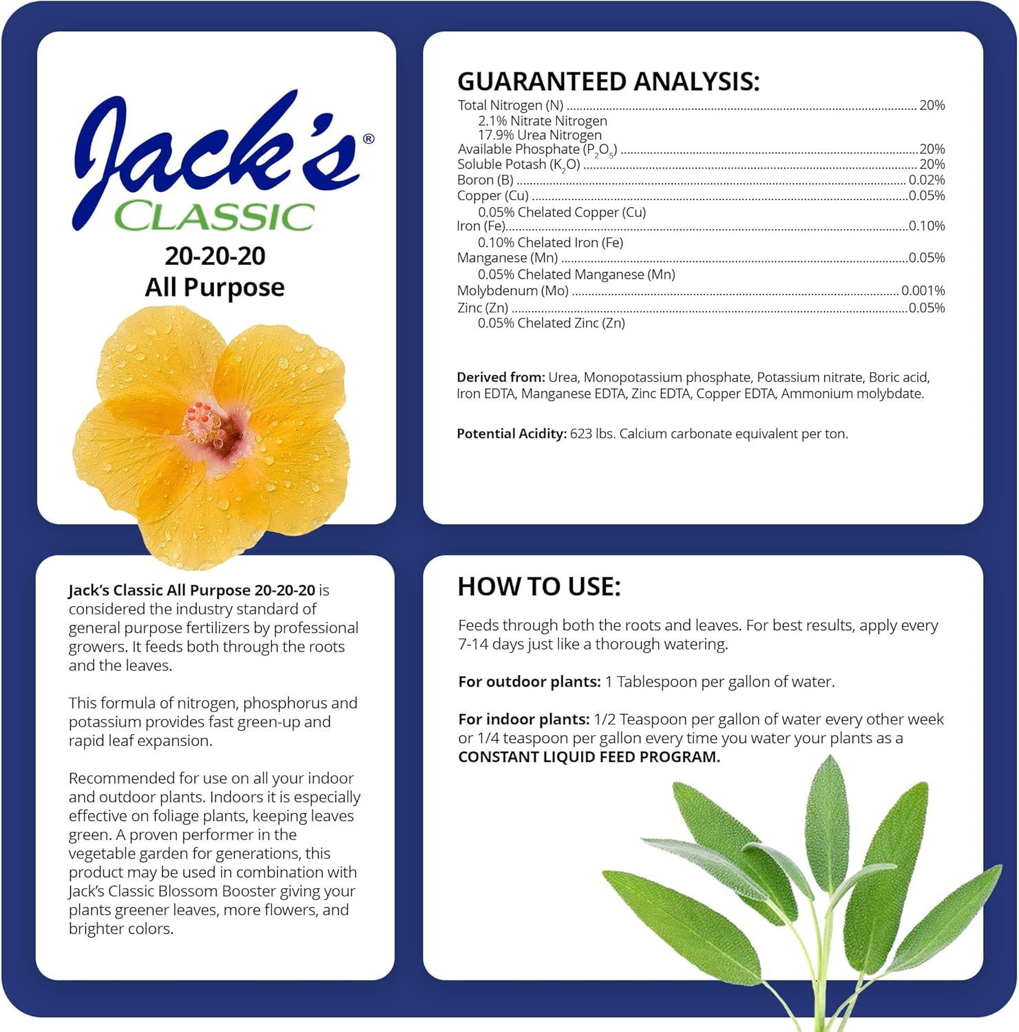 Jack’S Classic 20-20-20 All Purpose Water-Soluble Fertilizer with Micronutrients