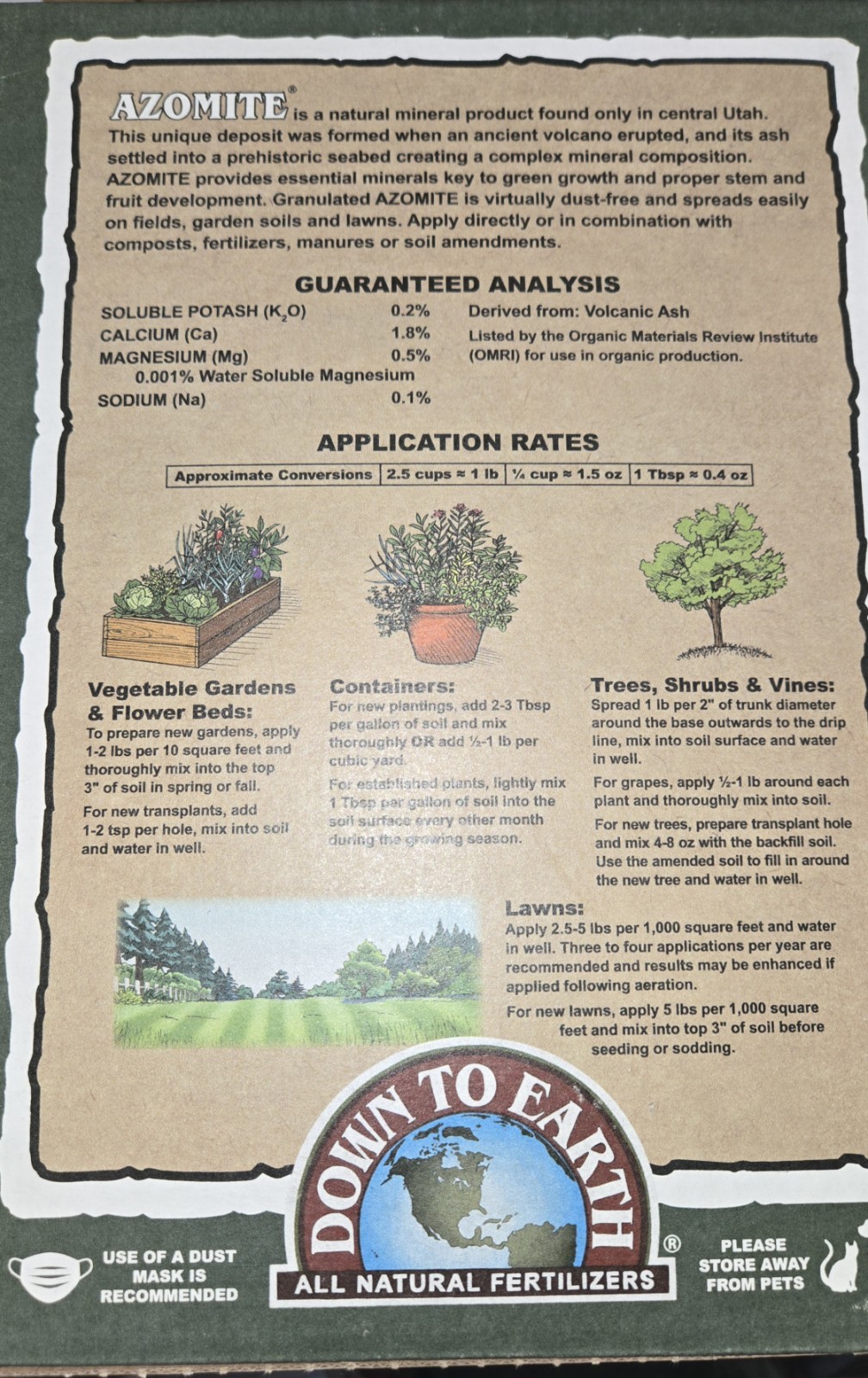 Down to Earth Organic Azomite Fertilizer Granules Trace Minerals 5 lb