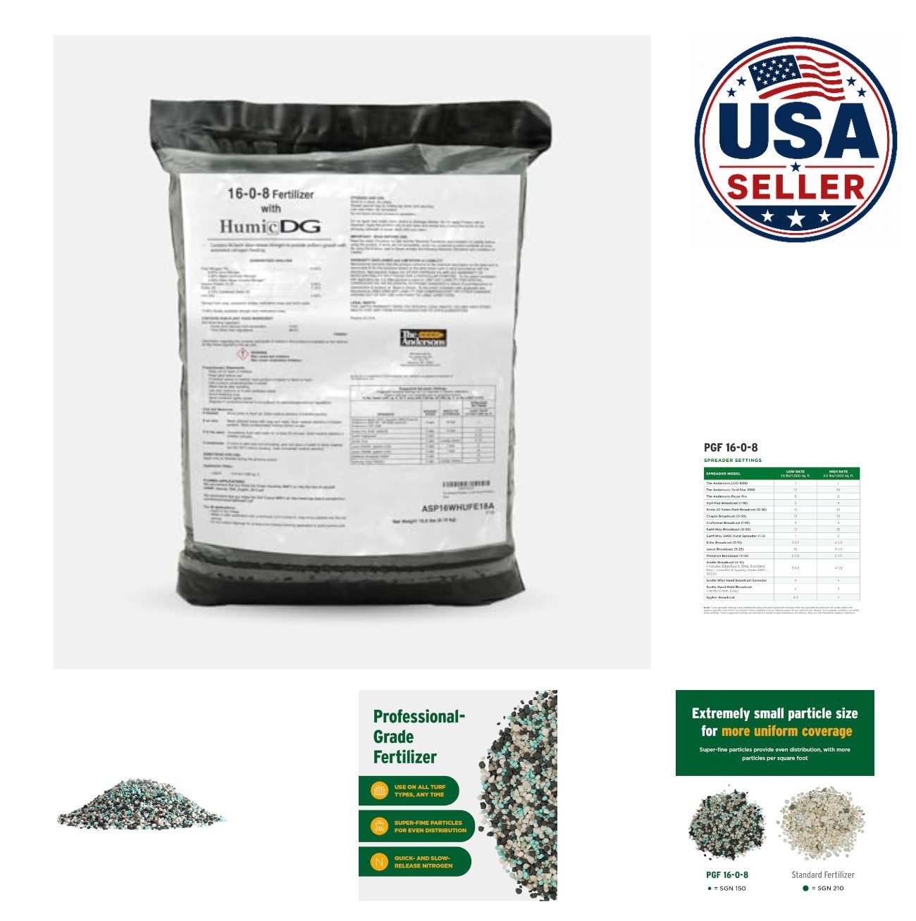 Professional Grass Fertilizer 16-0-8 18lb Humic DG Slow Release Lawn Care