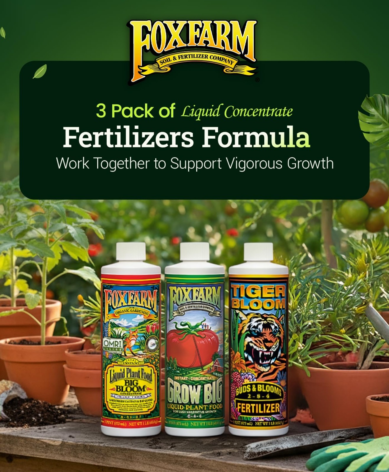 Liquid Fertilizer Trio Set – Big Bloom, Grow Big, Tiger Bloom – Plant Growth & F