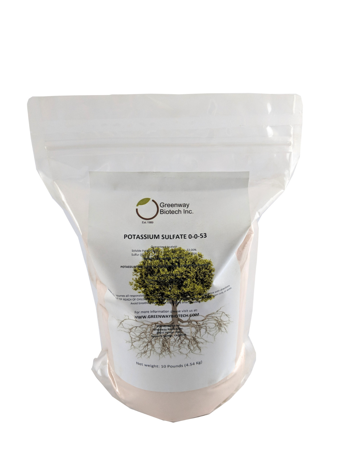Potassium Sulfate 0-0-53 Plus 18% Sulfur 100% Water Soluble Potash 10 Pounds