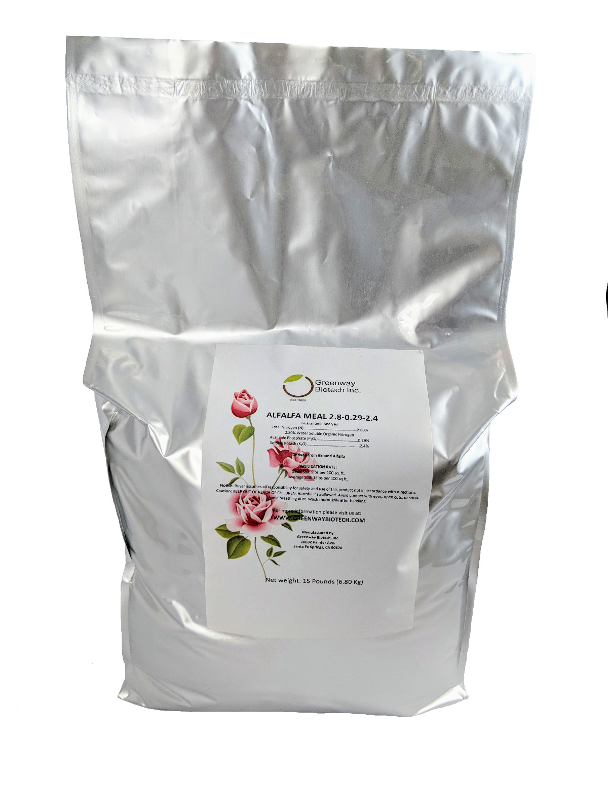 Alfalfa Meal Fertilizer 2.80-0.29-2.40 Rose Fertilizer 15 Pounds