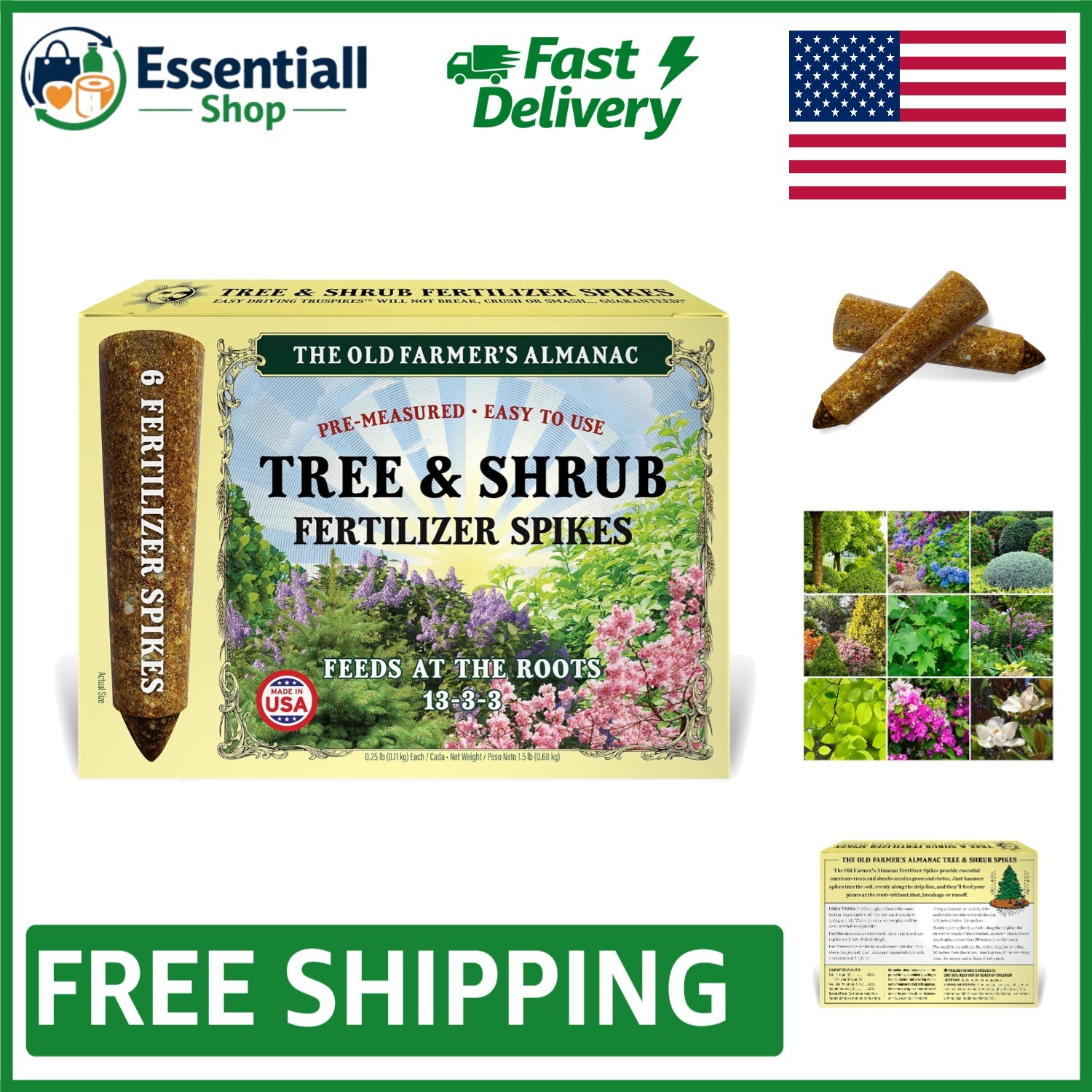 American-Made Tree & Shrub Fertilizer Spikes with Natural Ingredients – 6 Spikes
