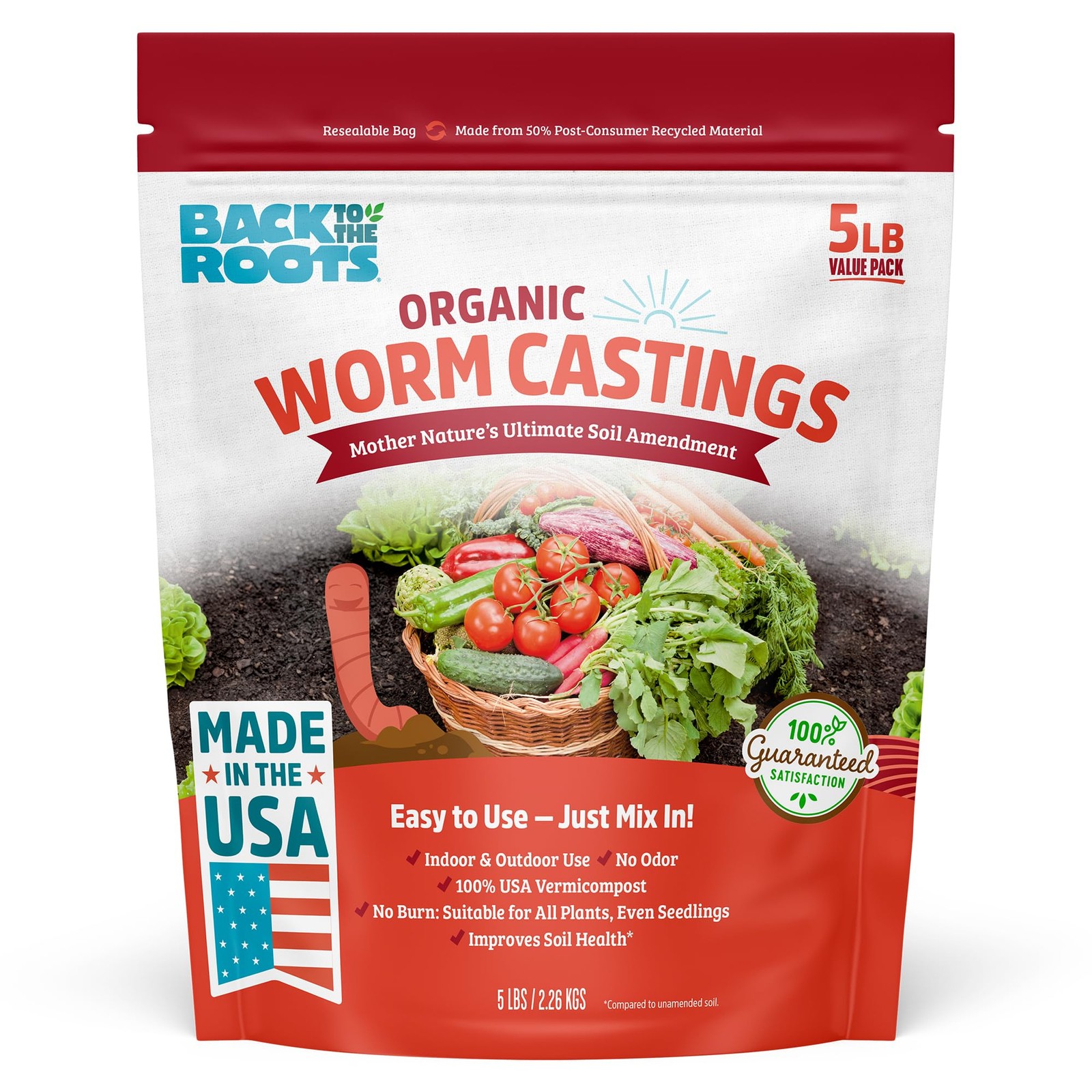 Back to the Roots Organic Worm Castings Fertilizer Soil Enhancer 5lb