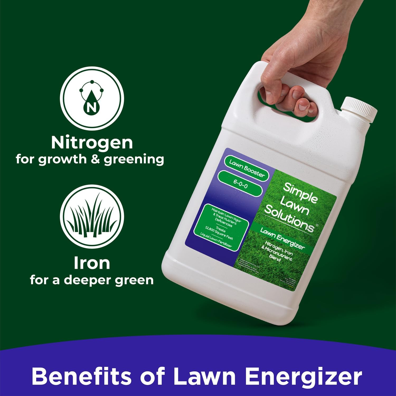 Commercial Grade Lawn Energizer – Grass Fertilizer Booster with Nitrogen, Iron,