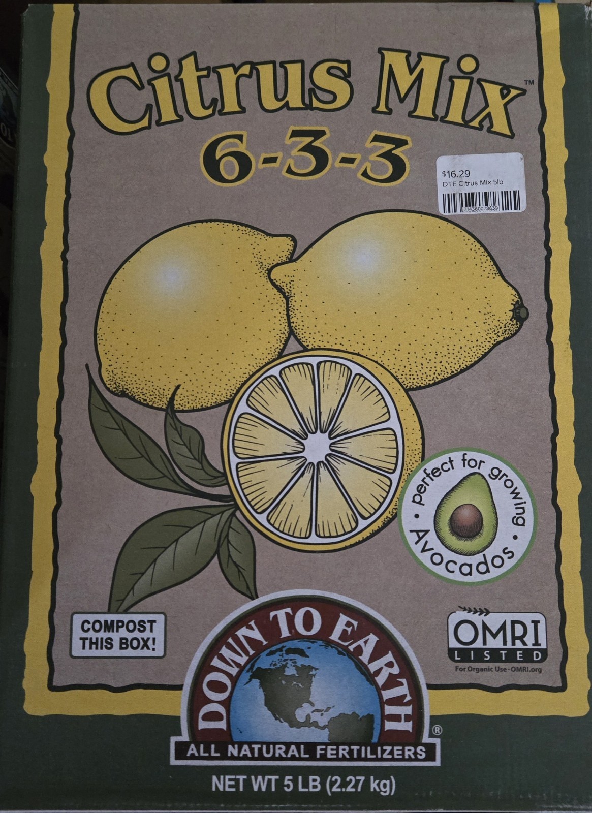 Down to Earth Organic Citrus Mix 6-3-3 Fertilizer for Citrus & Avocado 5 lb