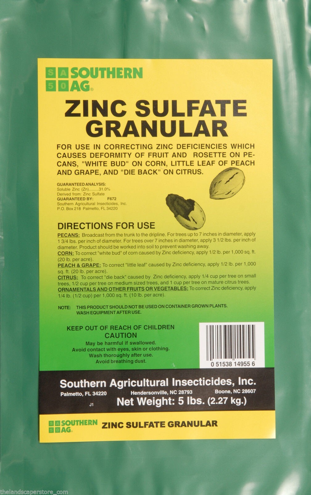 Zinc Sulfate Granular Fertilizer 5 lb Bag by Southern Ag