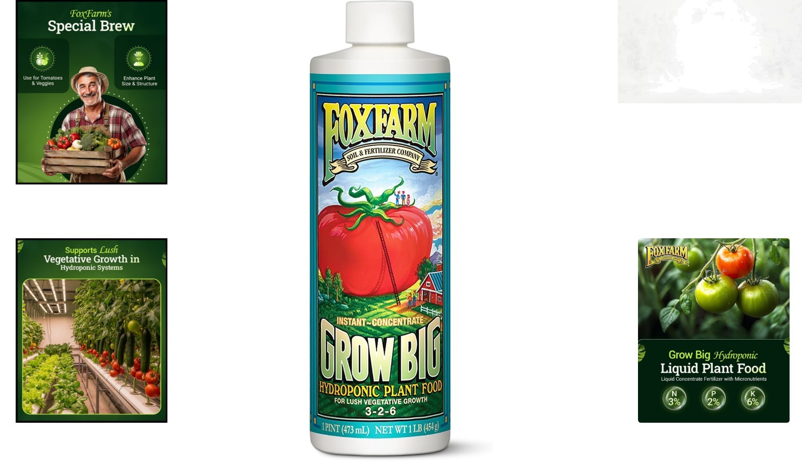 Grow Big Hydroponic Plant Food 3-2-6 Liquid Fertilizer for Vegetative Growth,…