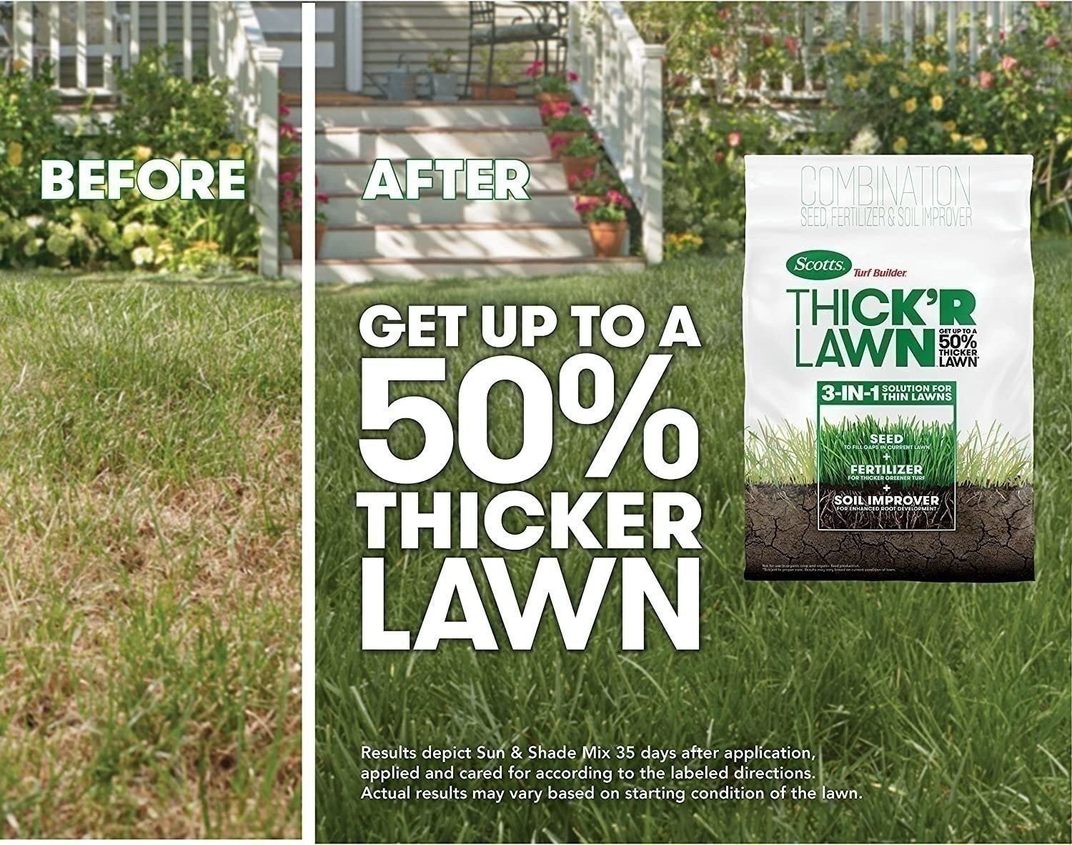 Scotts Turf Builder Thick’R Lawn Sun and Shade, 3-in-1 Solution for Thin Lawns
