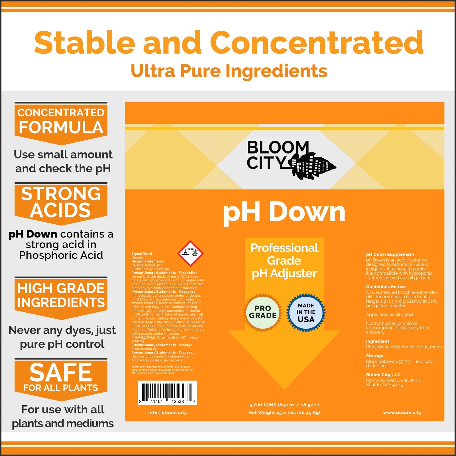 pH Down Liquid Adjuster for Hydroponics & Soil 32 oz Solution