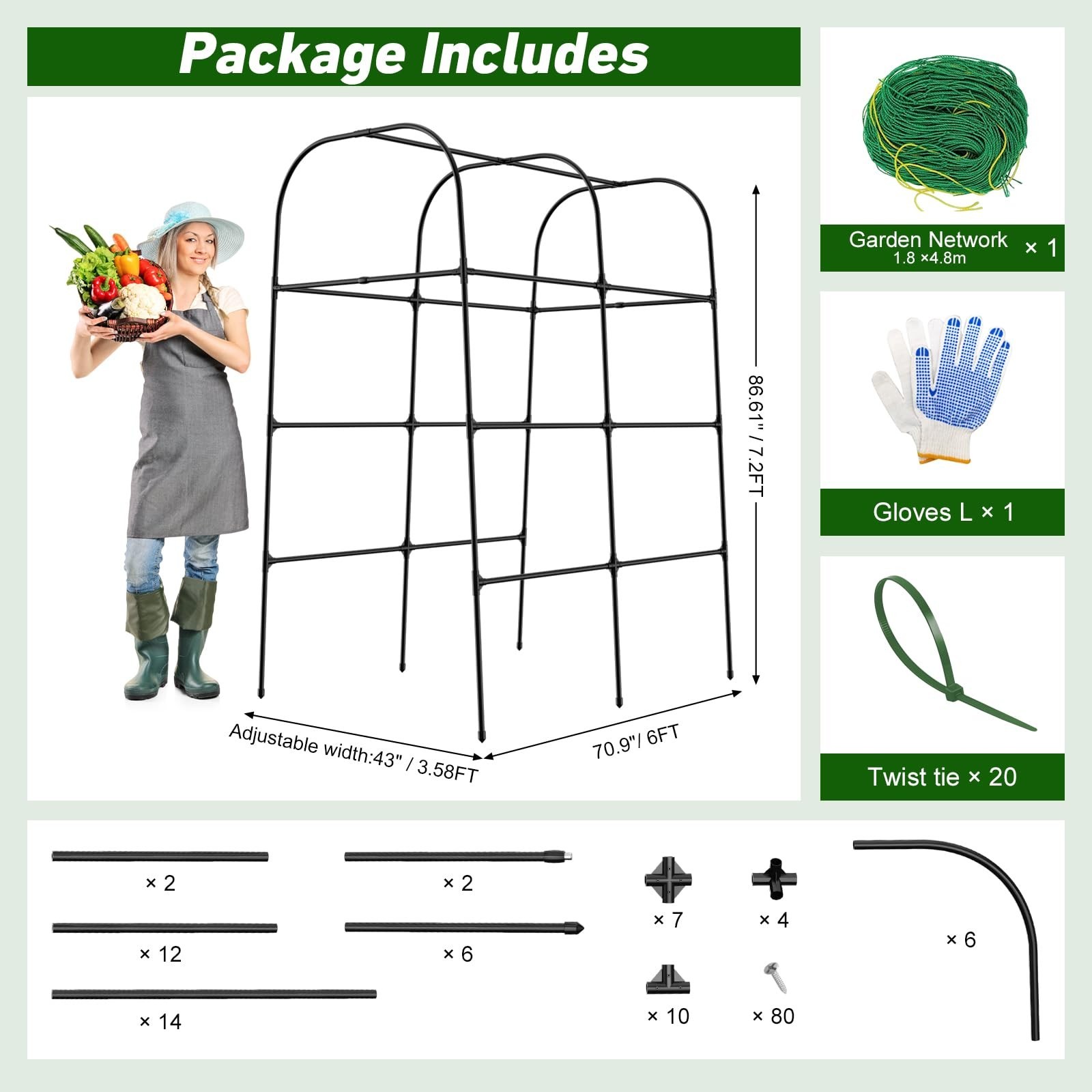 7ft Cucumber Trellis for Raised Bed, Garden Arch Trellis for Climbing Plants …