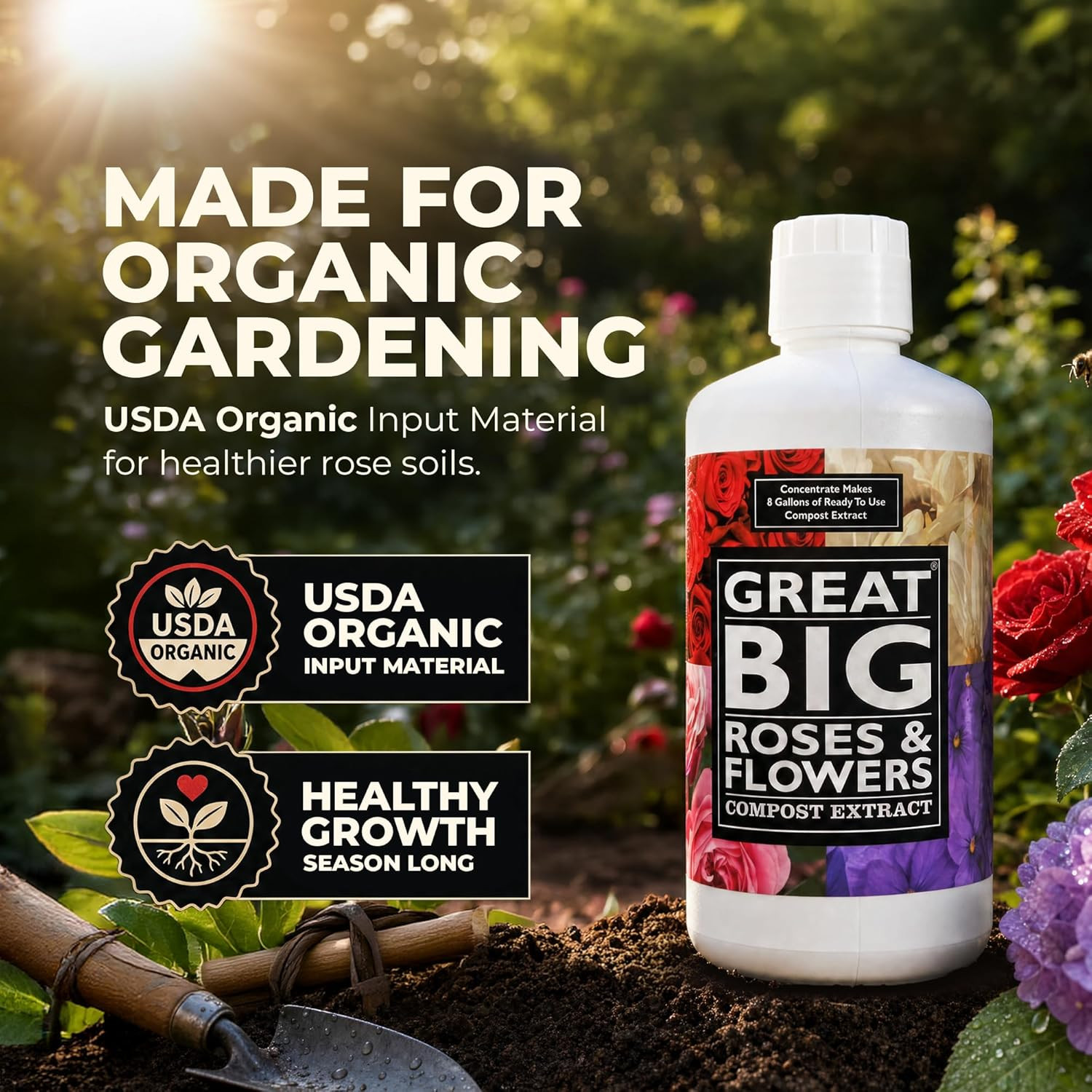 Great Big Roses and Flowers Liquid Fertilizer Booster – 70 Minerals, Compost Ext
