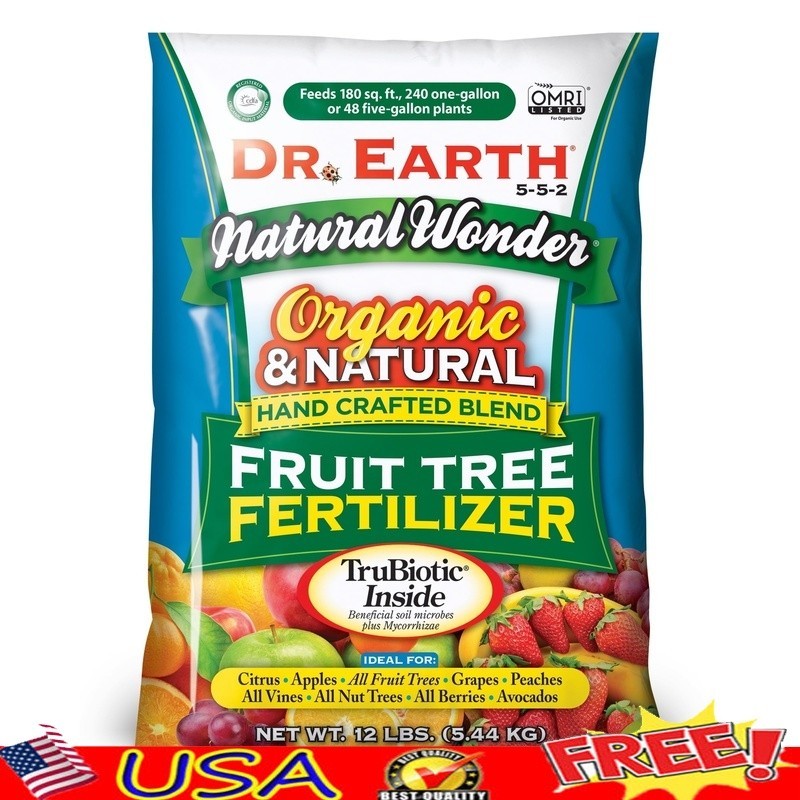 Organic Fruit Tree Food 5-5-2 Fertilizer Berries & Vines 12 lb 180 sq ft New