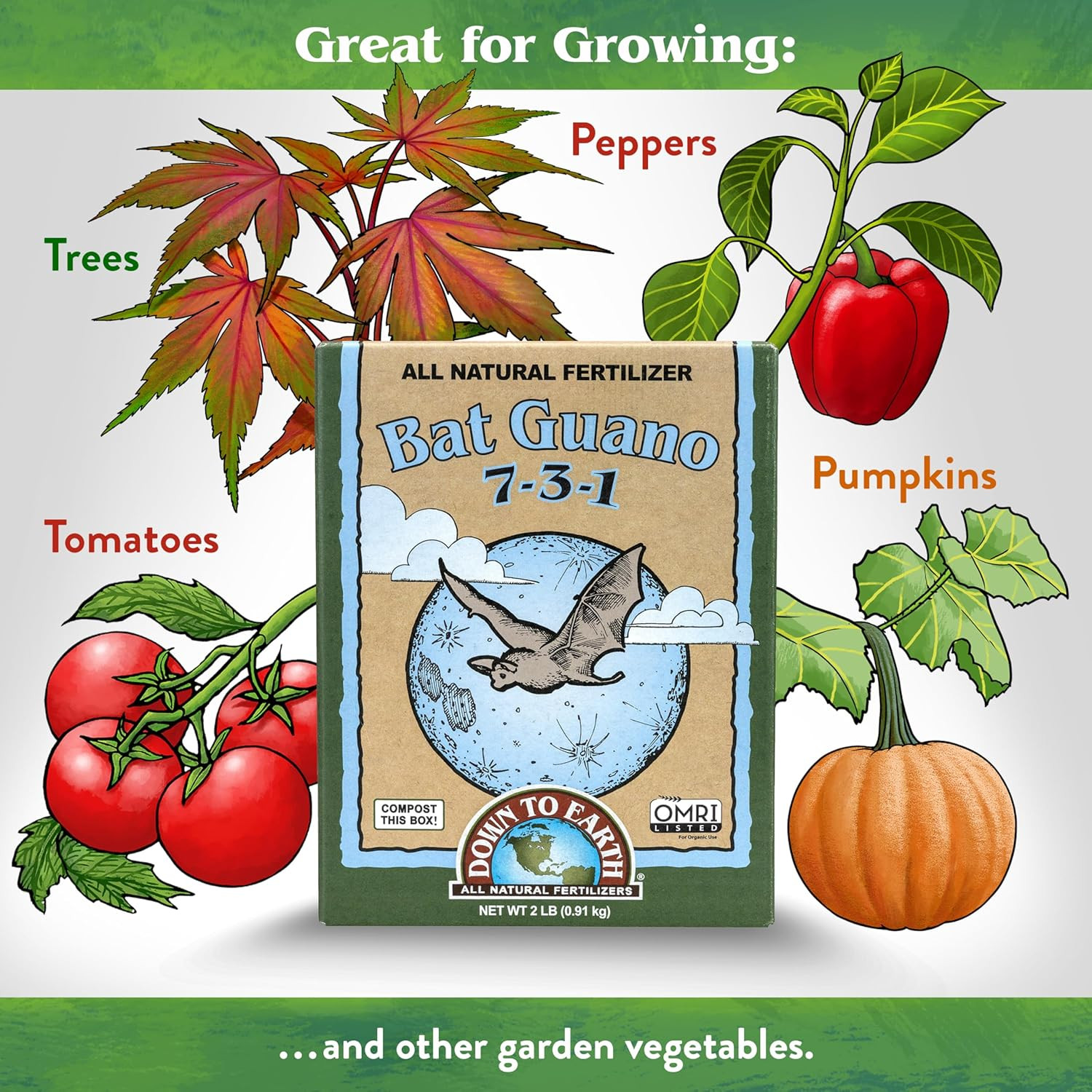 Organic Bat Guano – High Nitrogen Plant Food for Vegetative Growth 7-3-1, 2 Lb