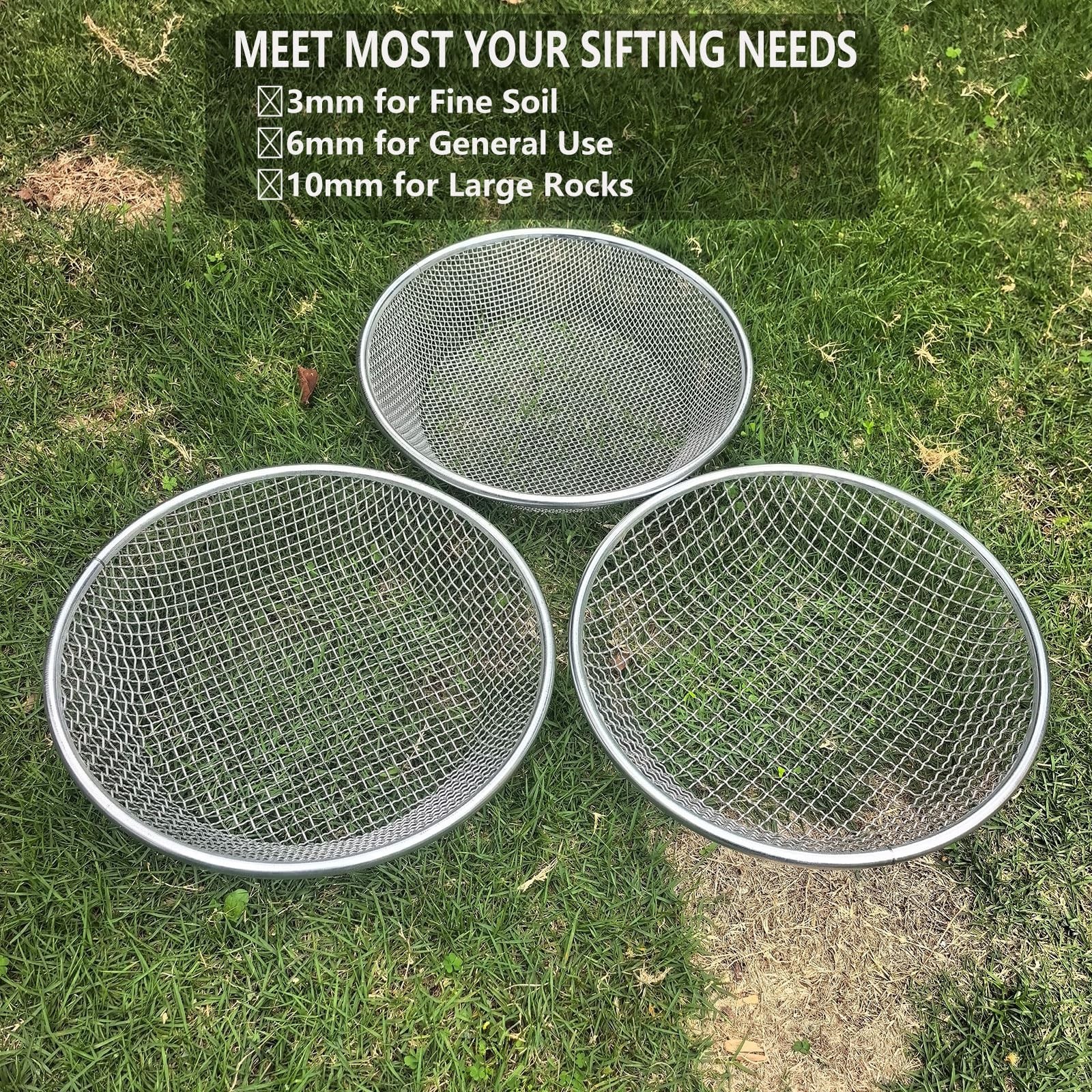 3 Pack Soil Sifter for Gardening, Heavy Duty Galvanized Steel Compost Sieve, …