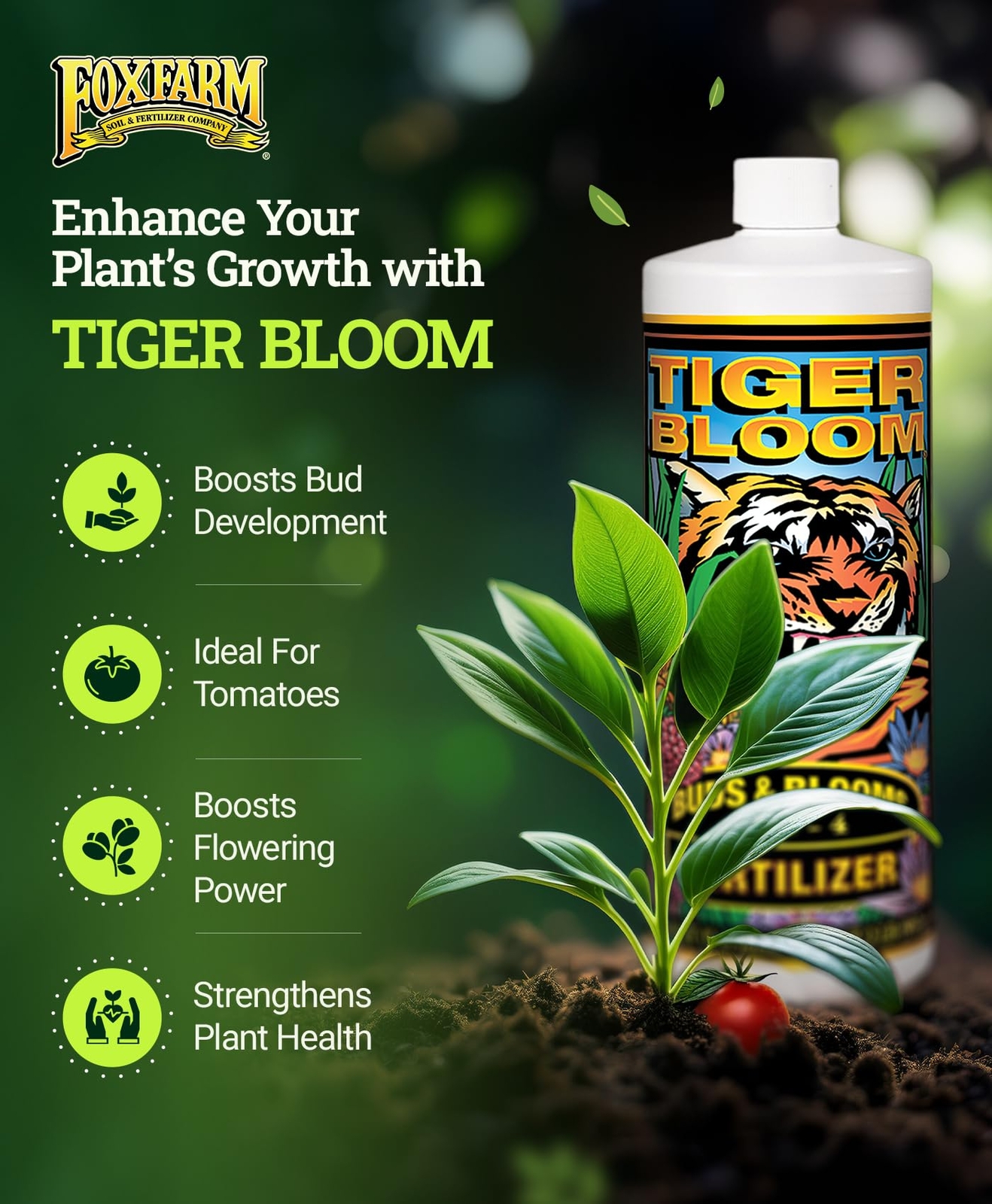 FoxFarm Tiger Bloom Liquid Fertilizer Concentrate, NPK 2-8-4 (Quart)