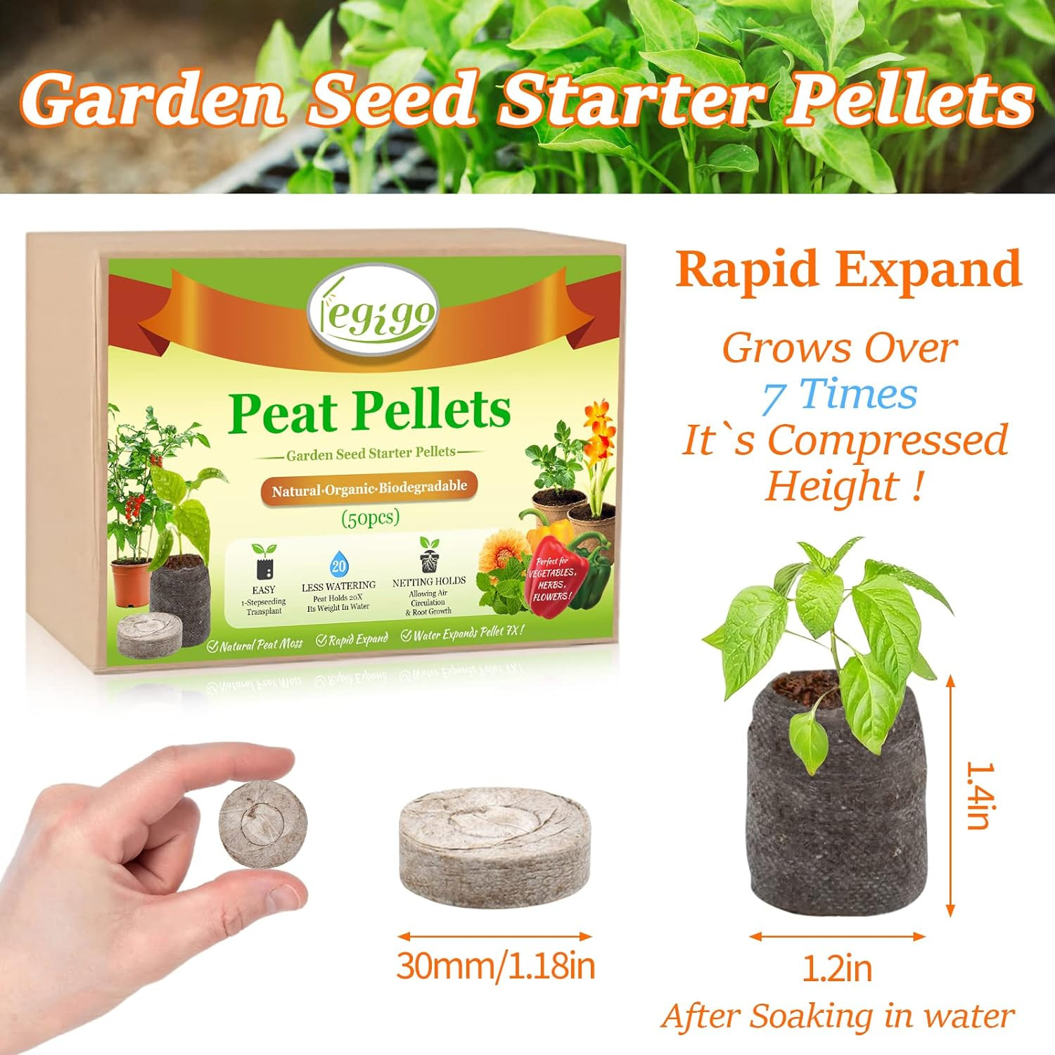50 Pcs 30Mm Seed Starter Peat Pellets Pods for Seedlings- Compressed Seed Starti