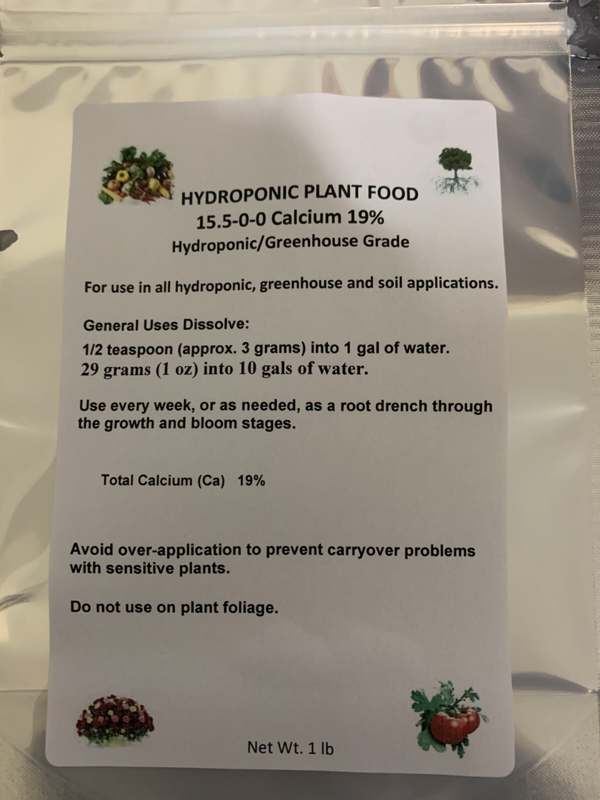 Fertilizer Hydroponic and Greenhouse Grade 19% water soluble Calcium 2 lb bag