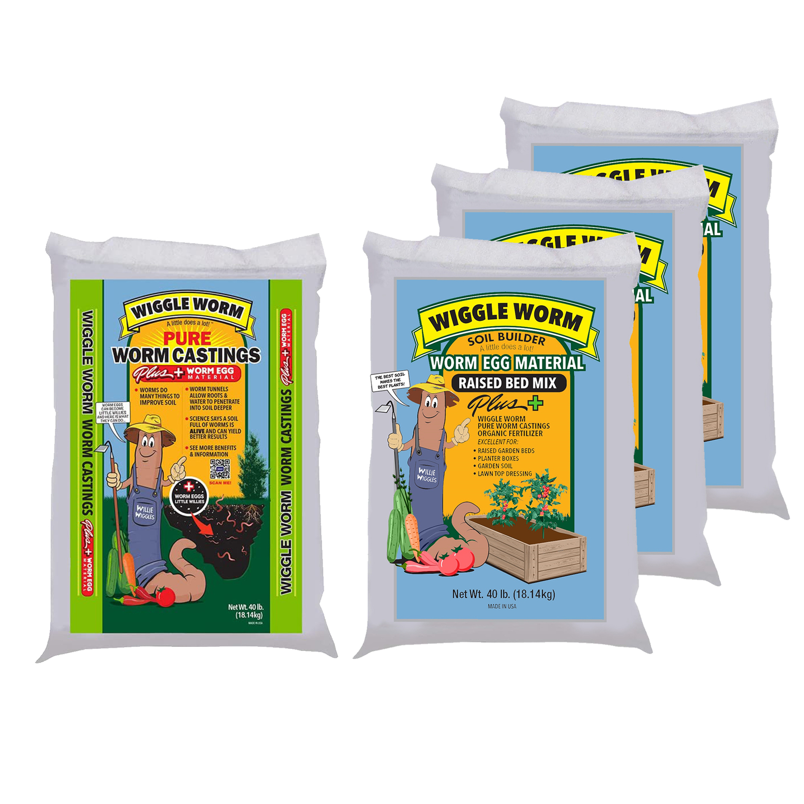 WIGGLE WORM Egg Material Raised Bed Plus Worm Egg Soil Fertilizer, 40 Lb, 4 Pack