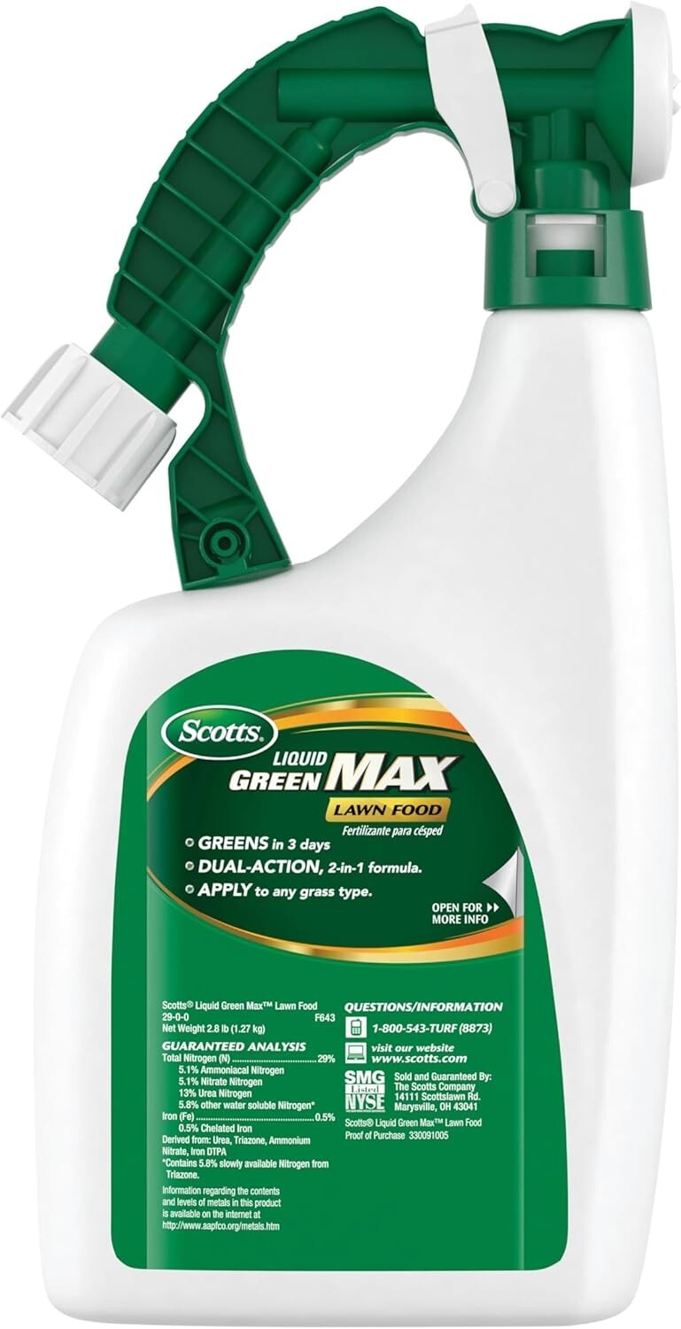 Liquid Green Max Lawn Fertilizer & Iron Supplement – Easy Hose Application