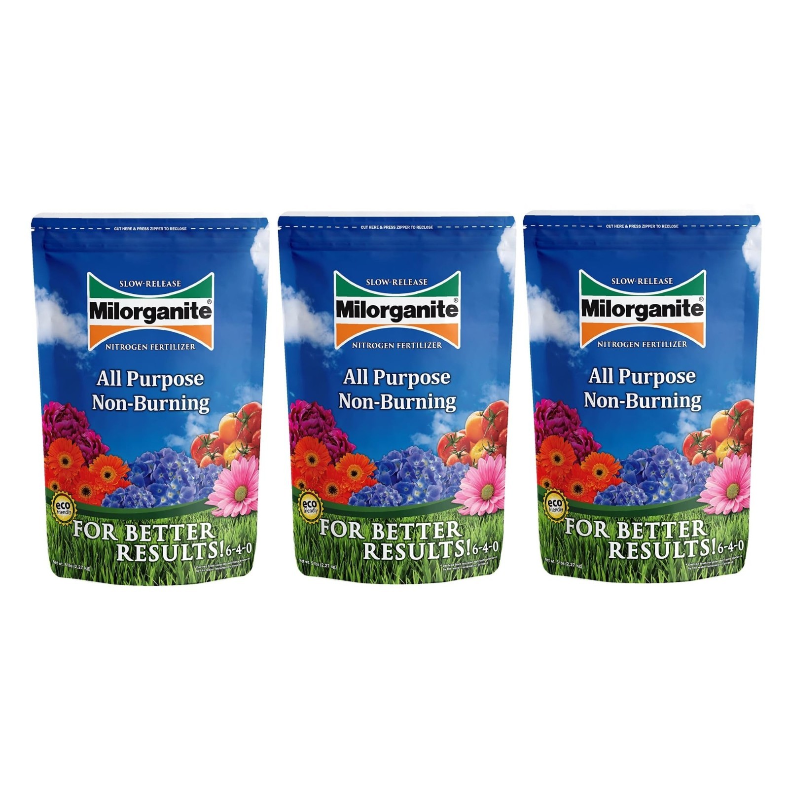 Eco-Friendly Slow-Release Nitrogen Fertilizer 6-4-0, 5 lb Bag (3 Pack) for Lawns
