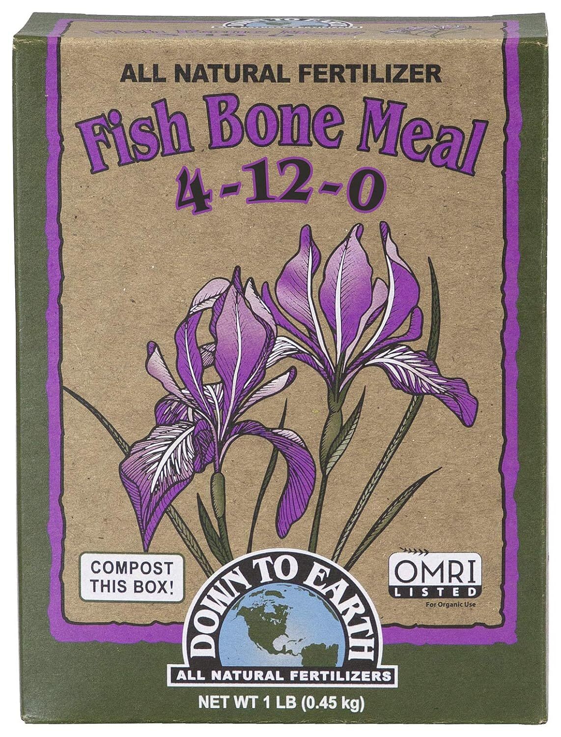 Down To Earth Organic Fish Bone Meal Fertilizer Mix 4-12-0, 1 Lb