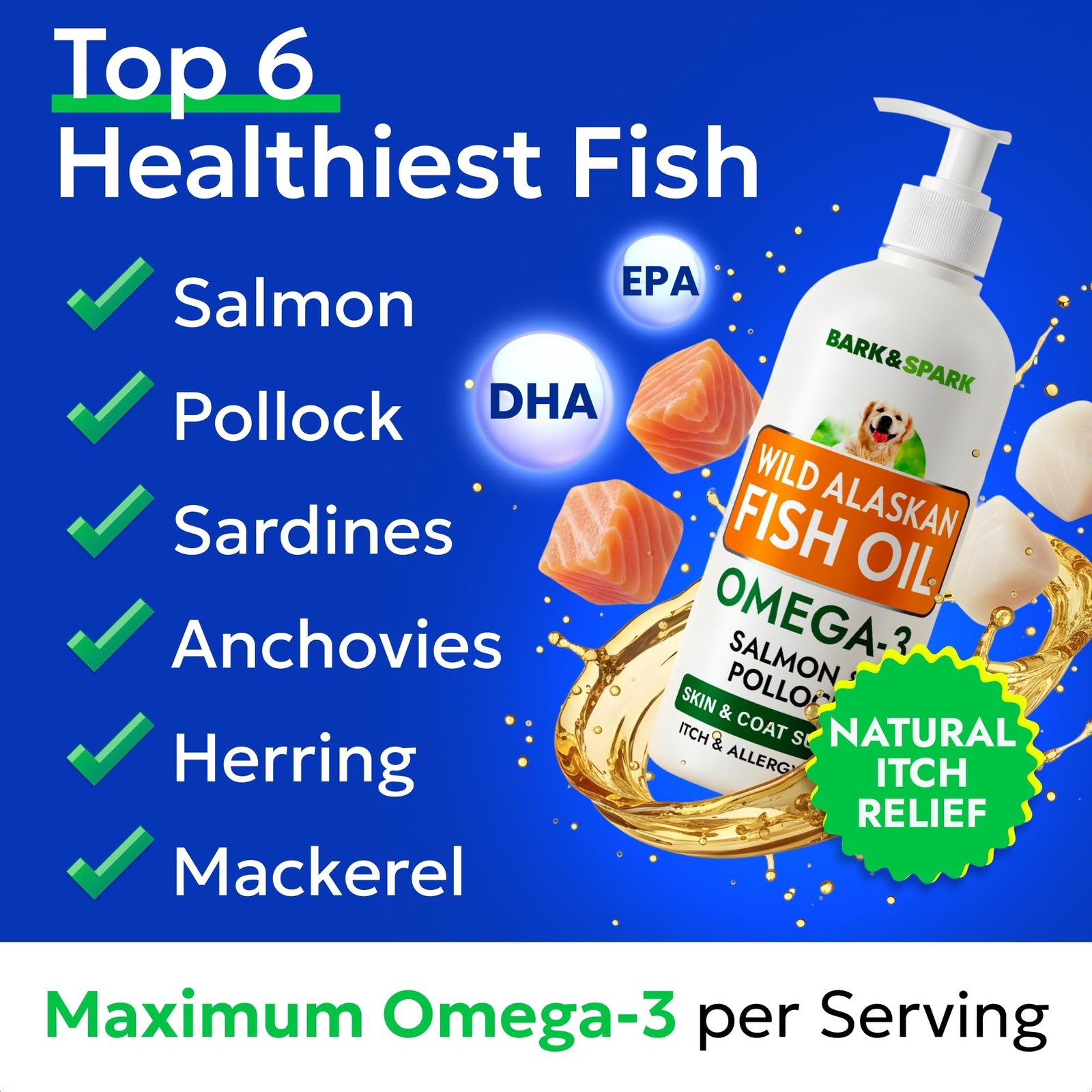 Bark&Spark Fish Oil for Dogs – Natural Omega-3 – Skin & Coat Support – Liquid…