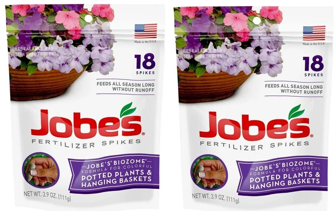 Jobe’s 06105 18 Count 8-9-12 Potted & Hanging Plant Fertilizer Spikes – 2 Pack