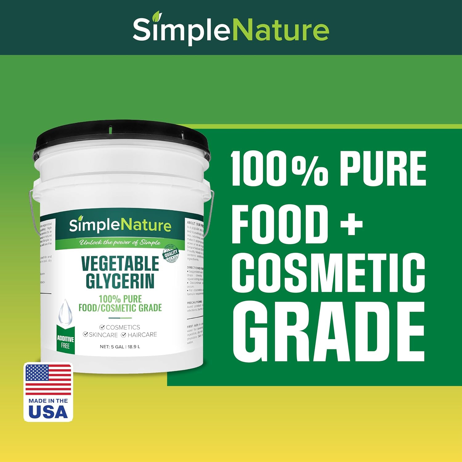 100% Pure Vegetable Glycerin – 5 Gallon with Easy-Pour Spout – Natural Pure Food