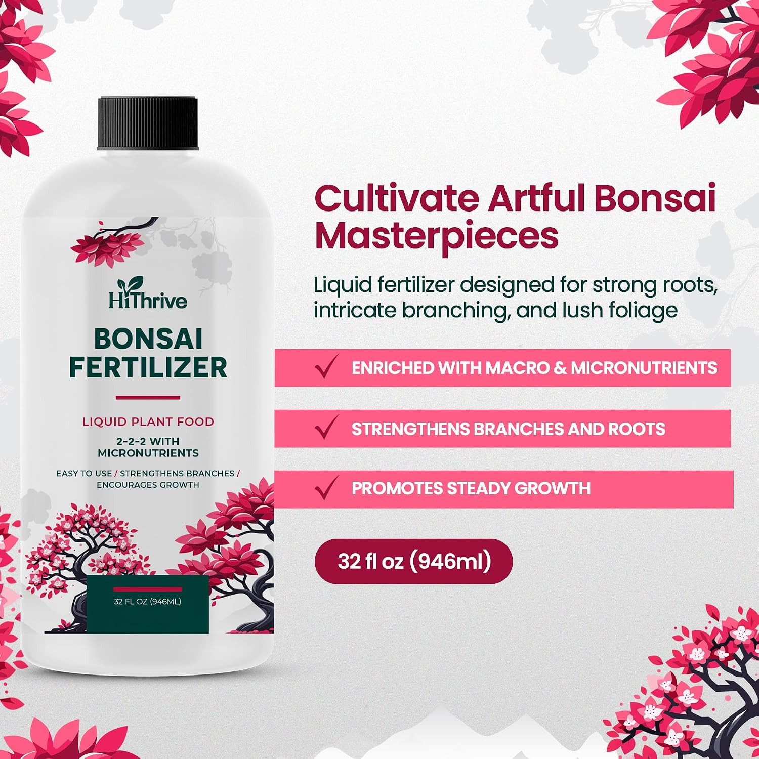 32Oz Bonsai Tree Live Liquid Plant Food – Makes 64 Gallons of Bonsai Fertilizer