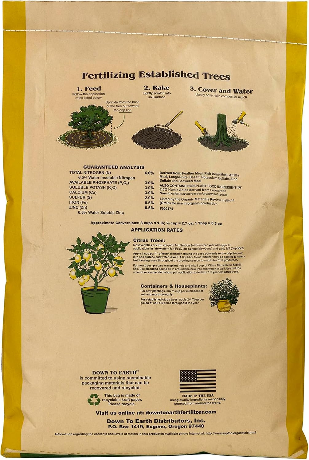 Down to Earth All Natural Fertilizers Organic Citrus Mix – Plant Food for Lemons