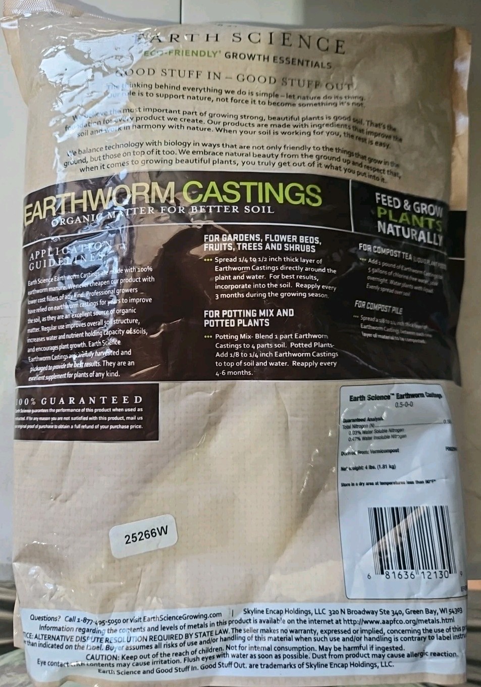 Earth Science Growth Essentials Organic Earthworm Castings 4 lb