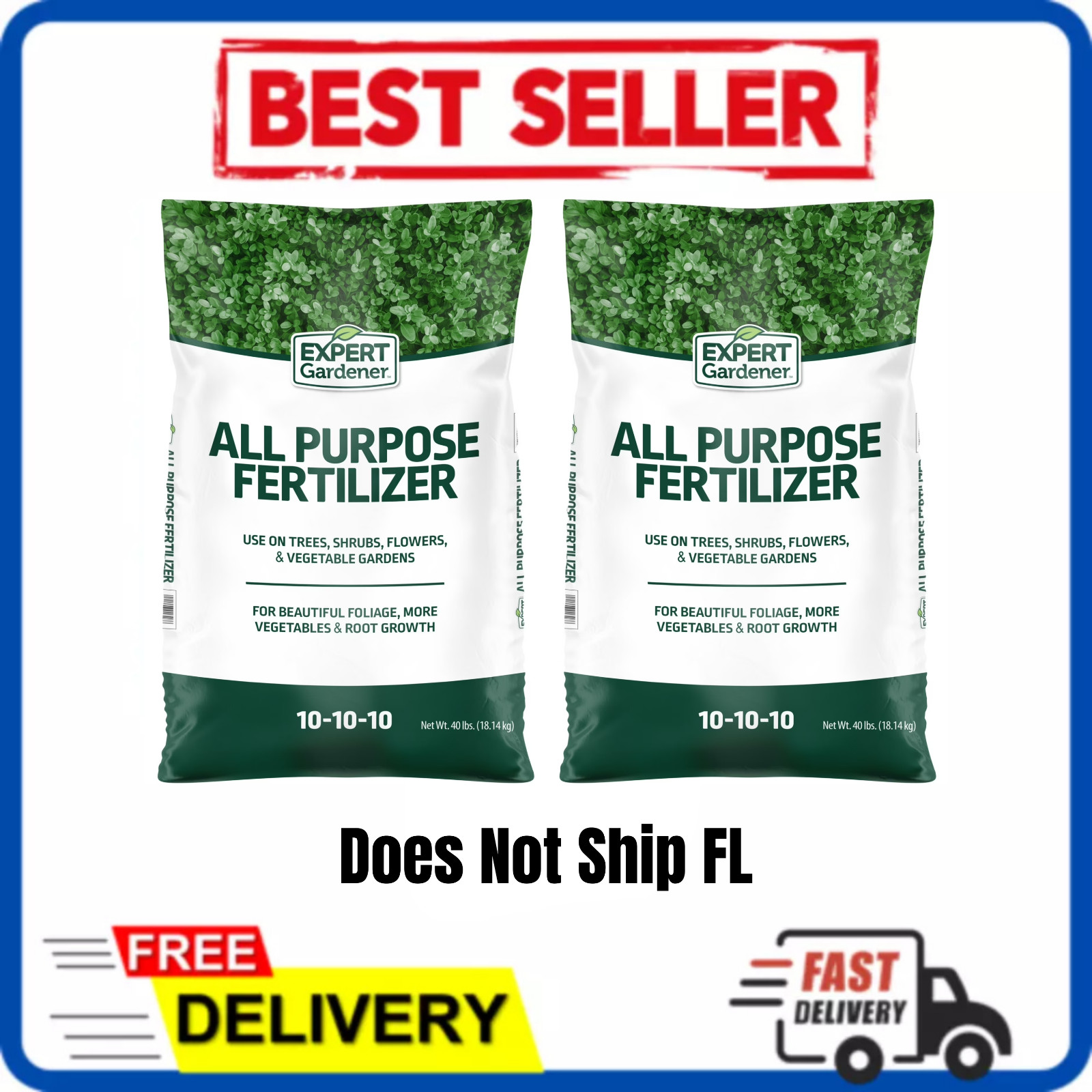 Expert Gardener All Purpose Plant Fertilizer 10-10-10 40 lb Bags 80lb (2 Pack)
