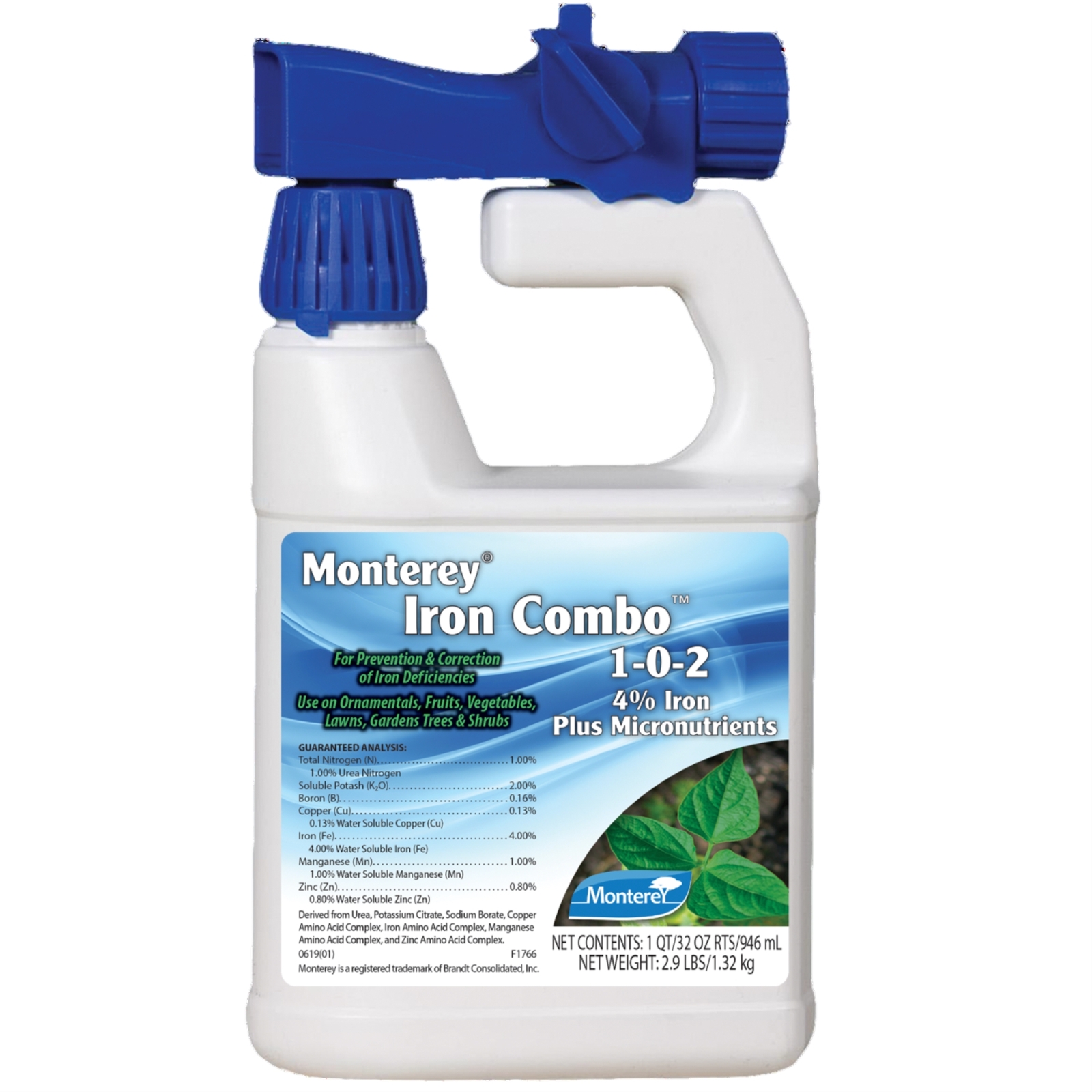 Monterey Iron Combo 1-0-2, 4% Iron Plus, RTS Hose End Sprayer, 32 fl oz