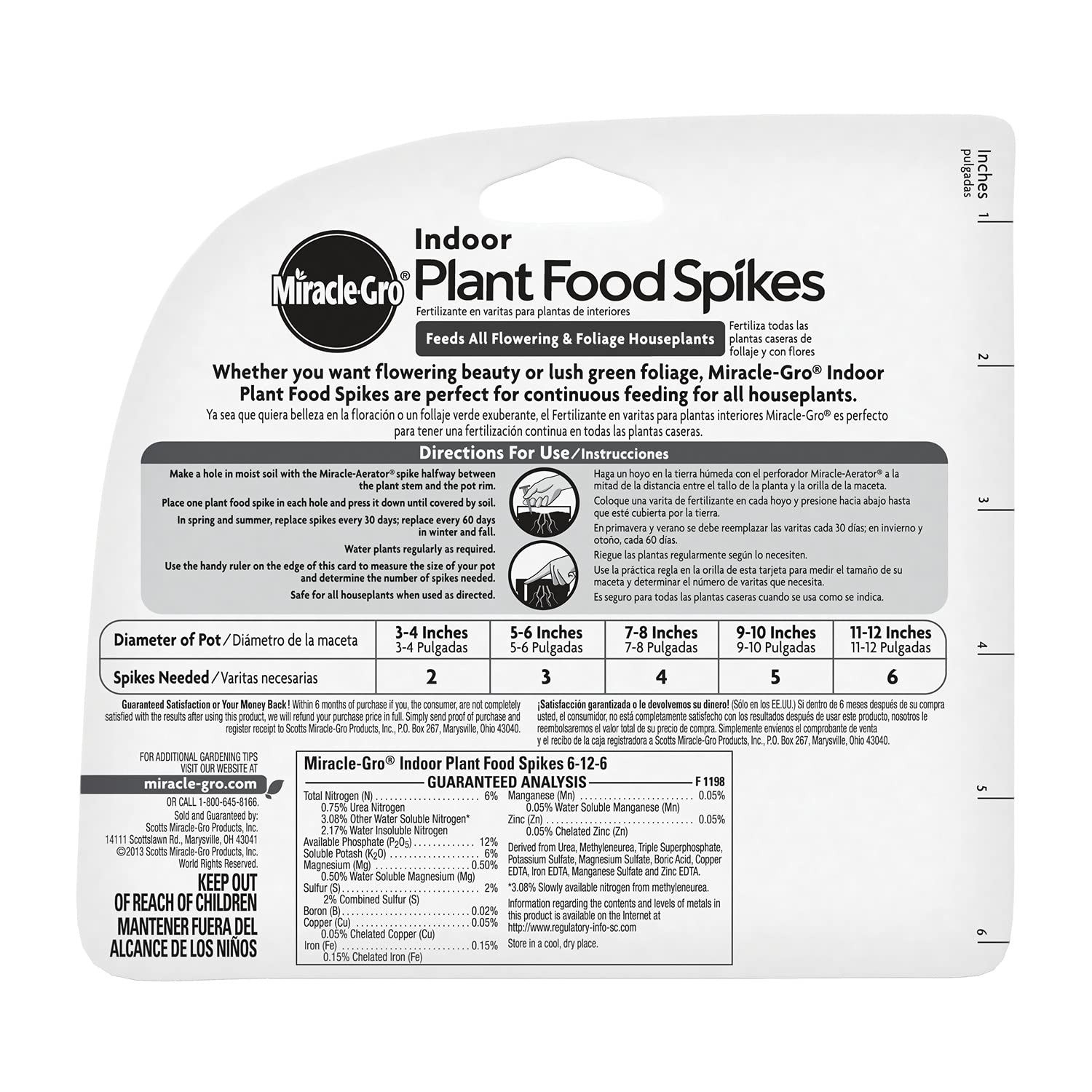 Miracle-Gro Indoor Plant Food Spikes 48 Count NPK 6-12-6