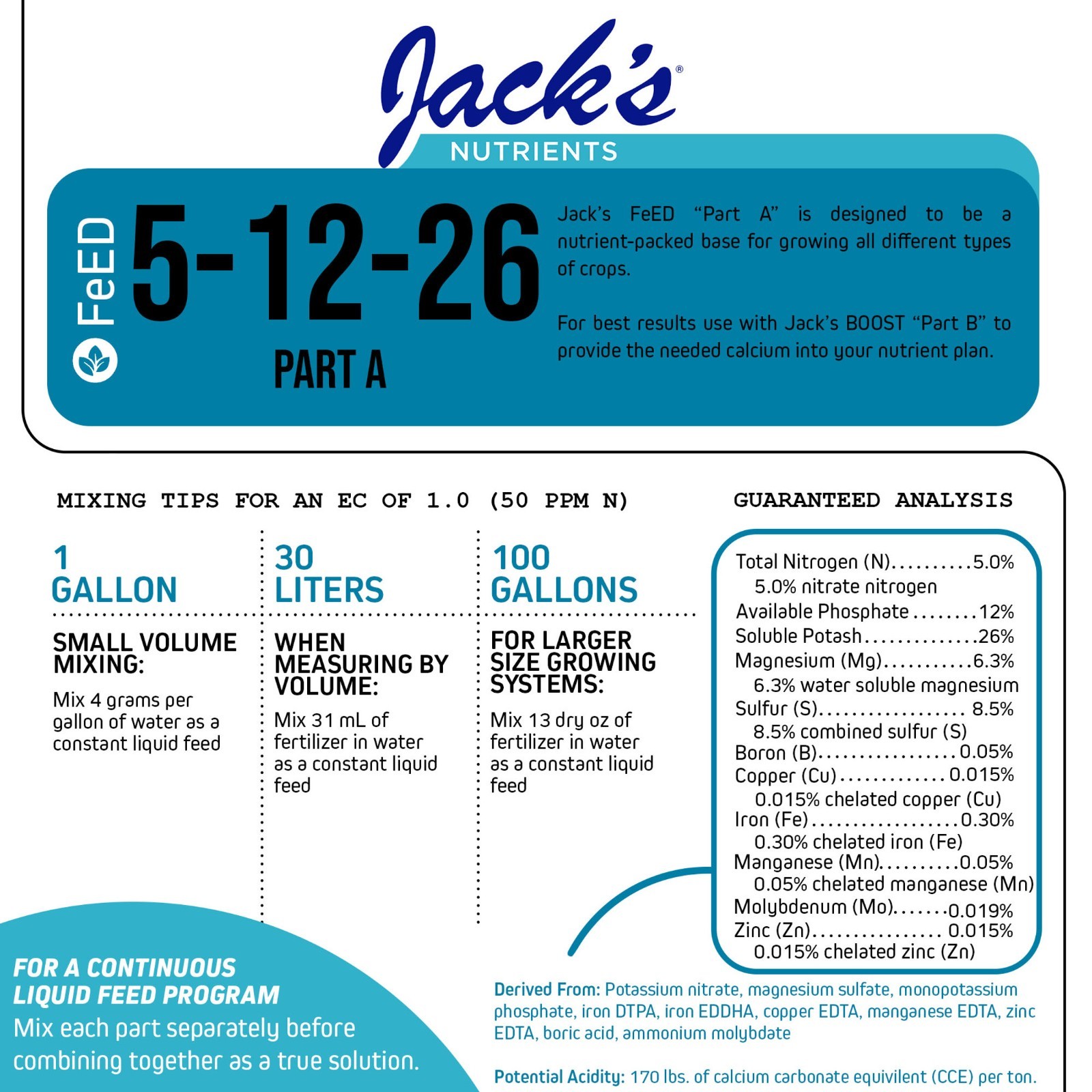 Jack’s Nutrients Fertilizer Part A 5-12-26 25#