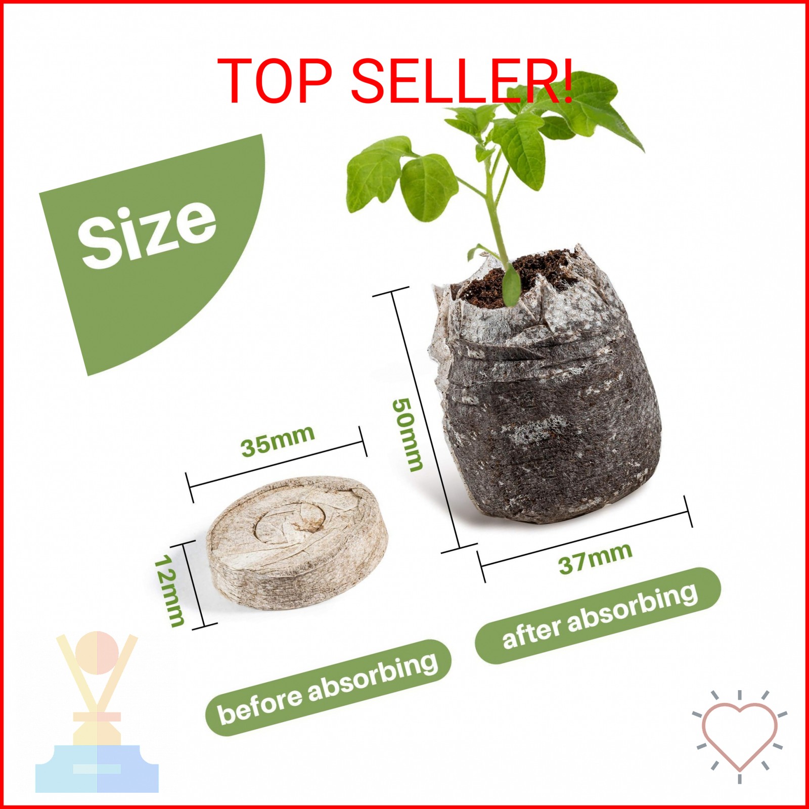 MAQIHAN 50PCS Peat Pellets for Seedlings – 35MM Seed Starter Pellets Peat Pods f
