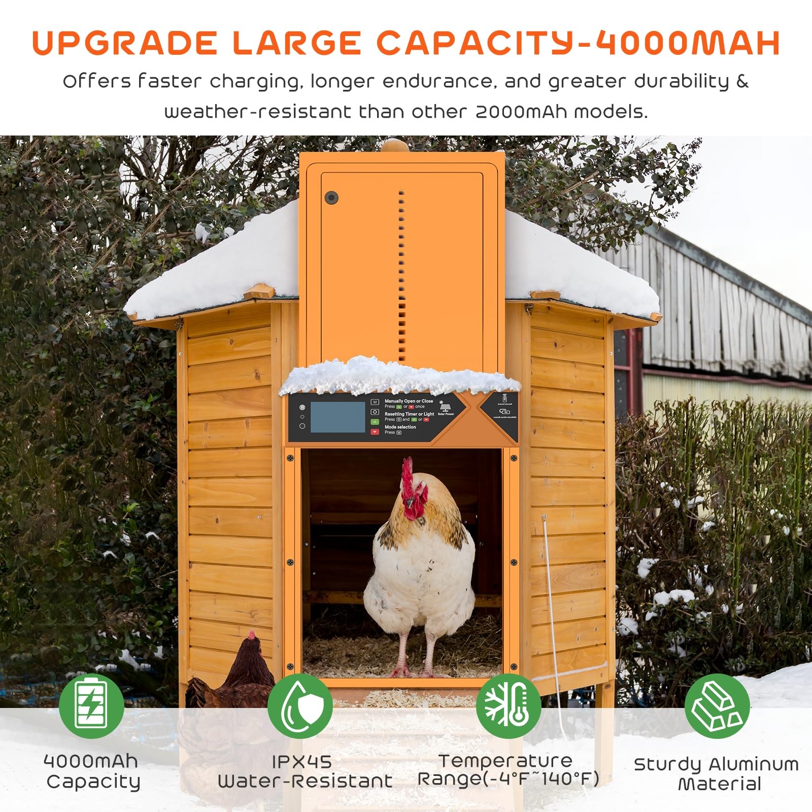 Asfrost Large Automatic Chicken Coop Door 4000Mah High Capacity Chicken Coop