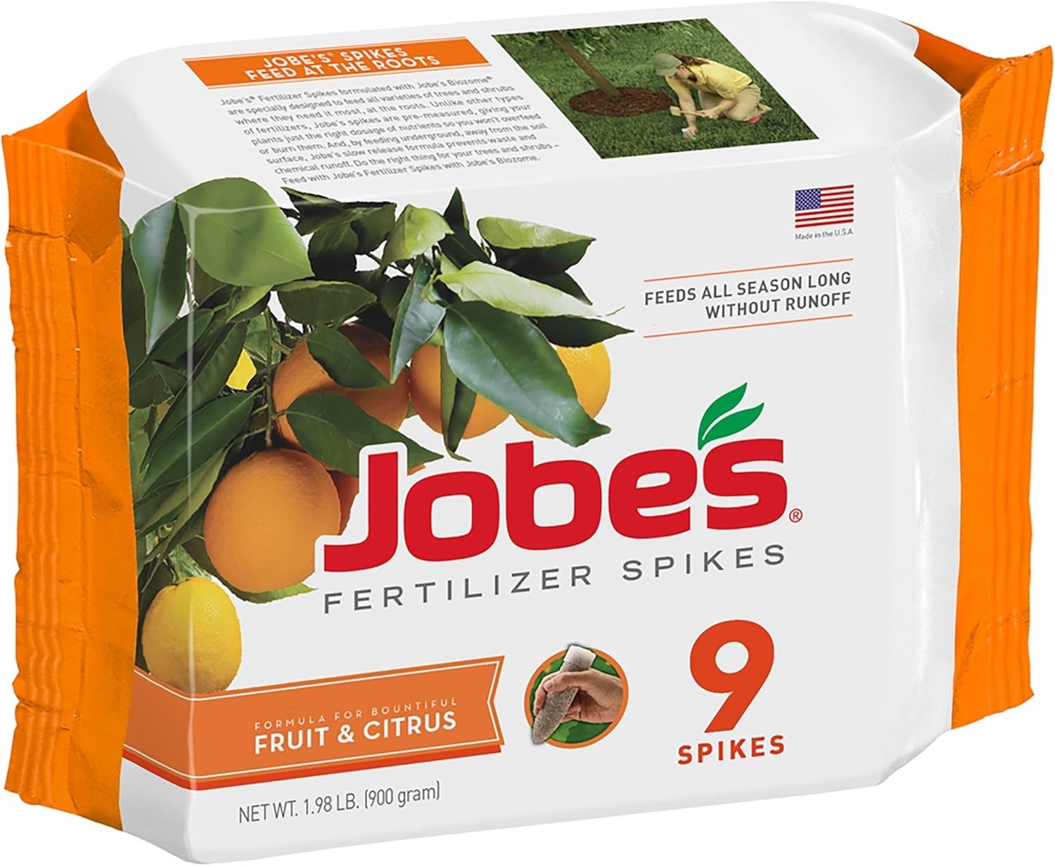 Jobe’s Easy Plant Care Fertilizer Spikes for Lush Fruit & Citrus Trees – 9 Count