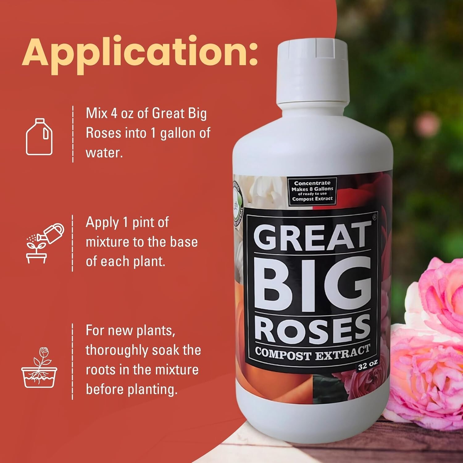 Boost Your Roses Naturally with 32oz Concentrate – Makes 8 Gallons of Fertilizer