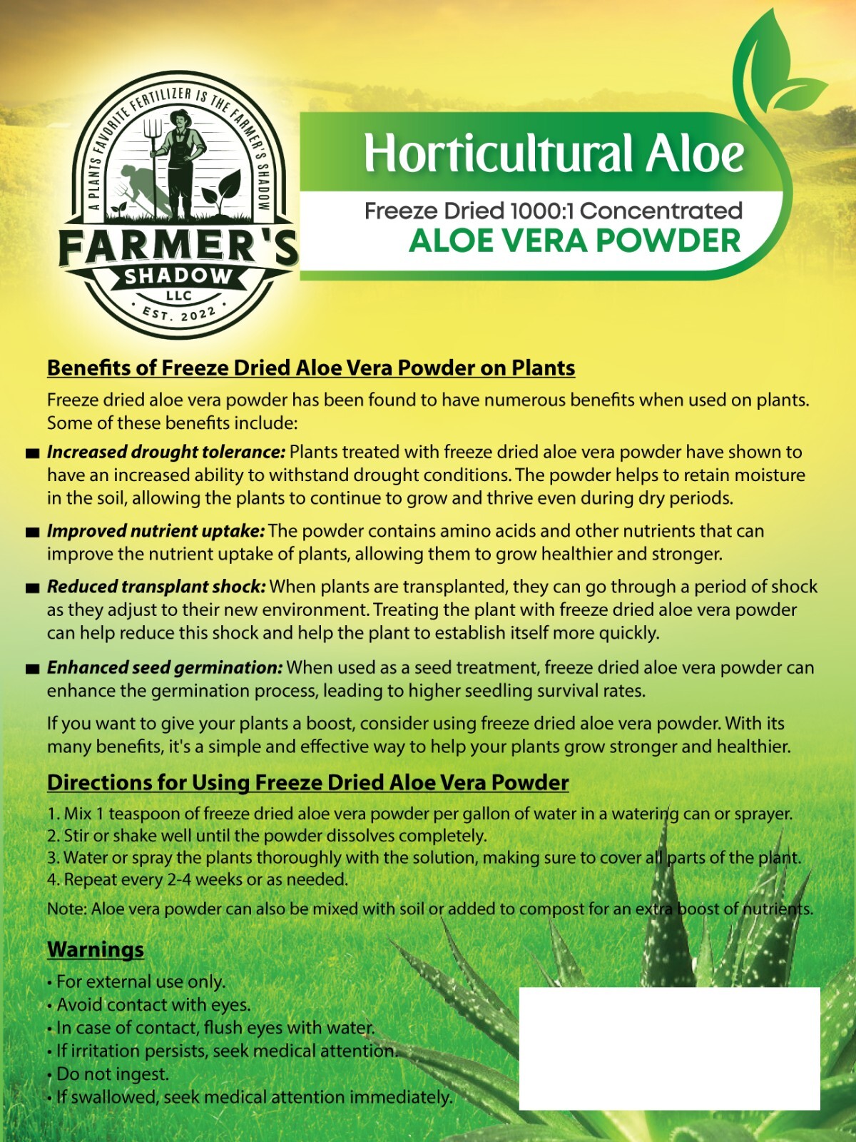 Freeze Dried Aloe Vera 4 Oz