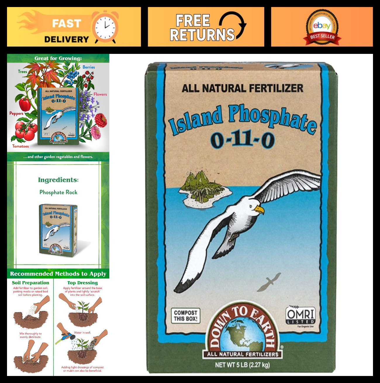 Organic Phosphate Fertilizer 0-11-0 – High Phosphorus Plant Food for Flowers, Ve