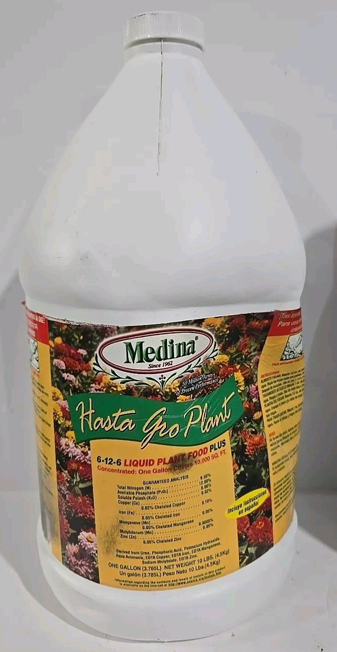 Medina Hasta Gro Liquid Plant Food Plus Concentrated 1 Gallon Covers 10,000 Sqft