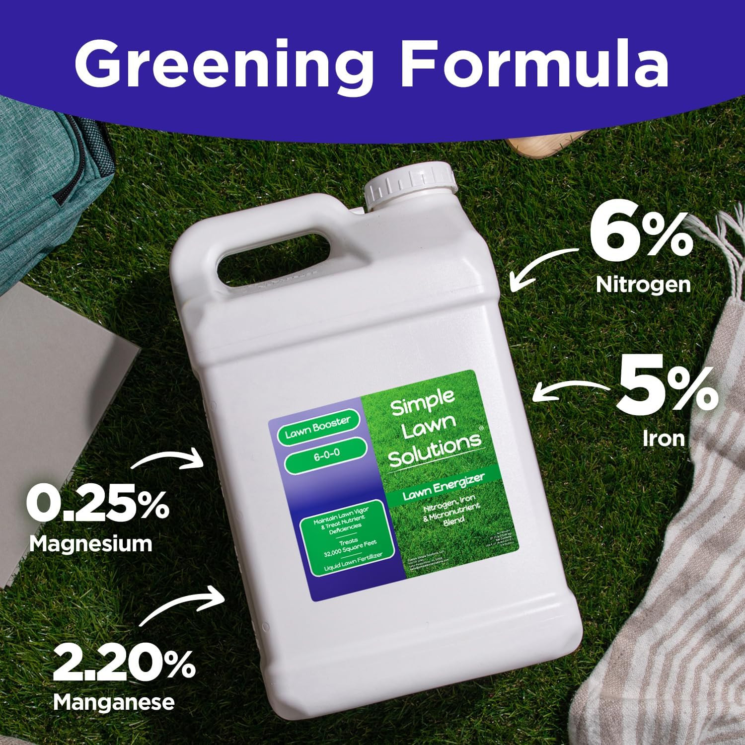 Commercial Grade Lawn Energizer- Grass Micronutrient Booster with Iron and Nitro