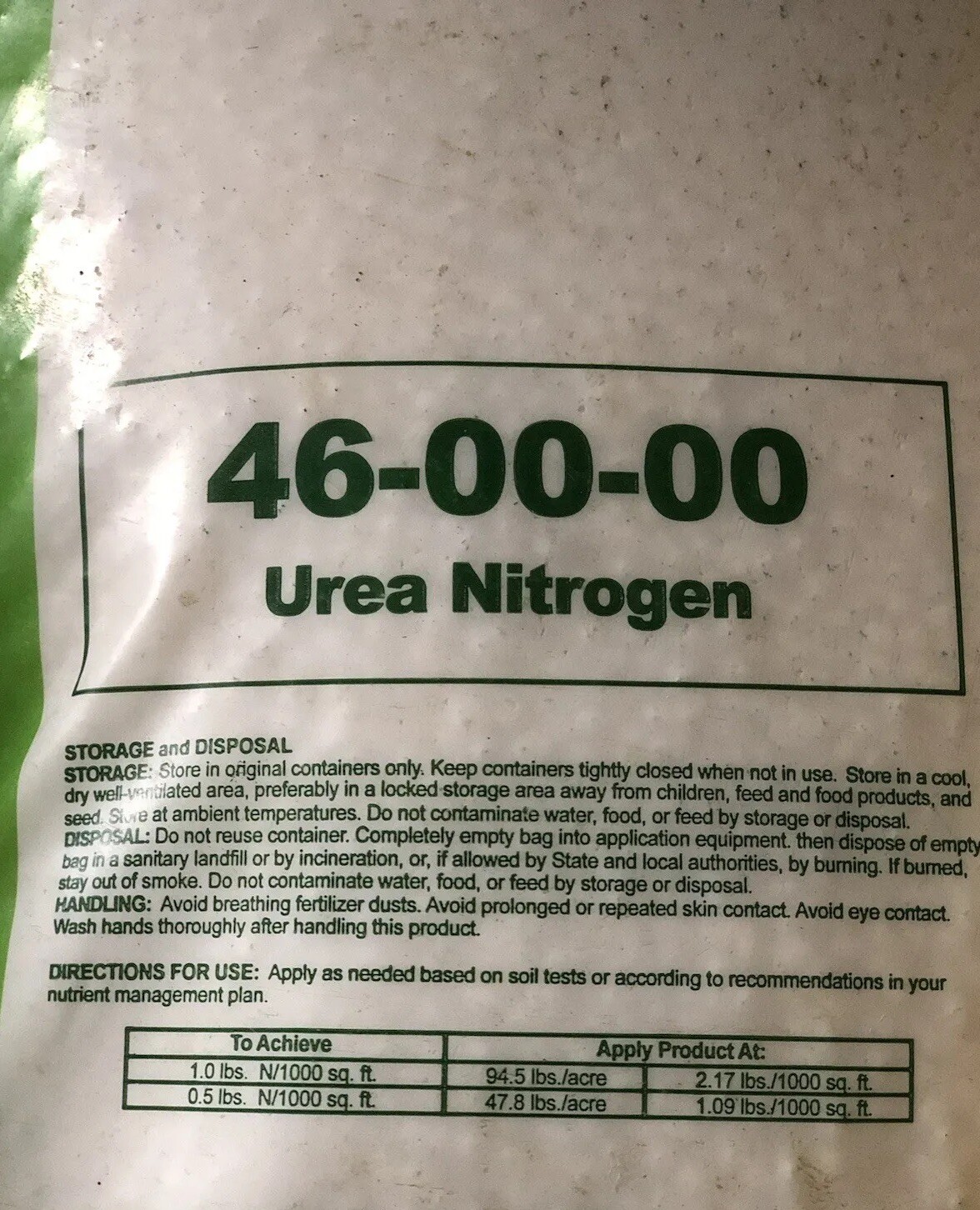 Nitrogen 46-0-0 Urea. Fertilizer great for lawns and vegetables.