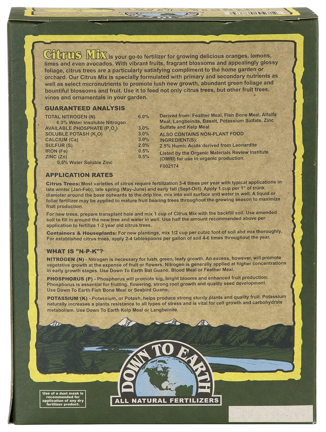 Down to Earth (#DTE07863) Organic Citrus Fertilizer Mix 6-3-3, 5 lb
