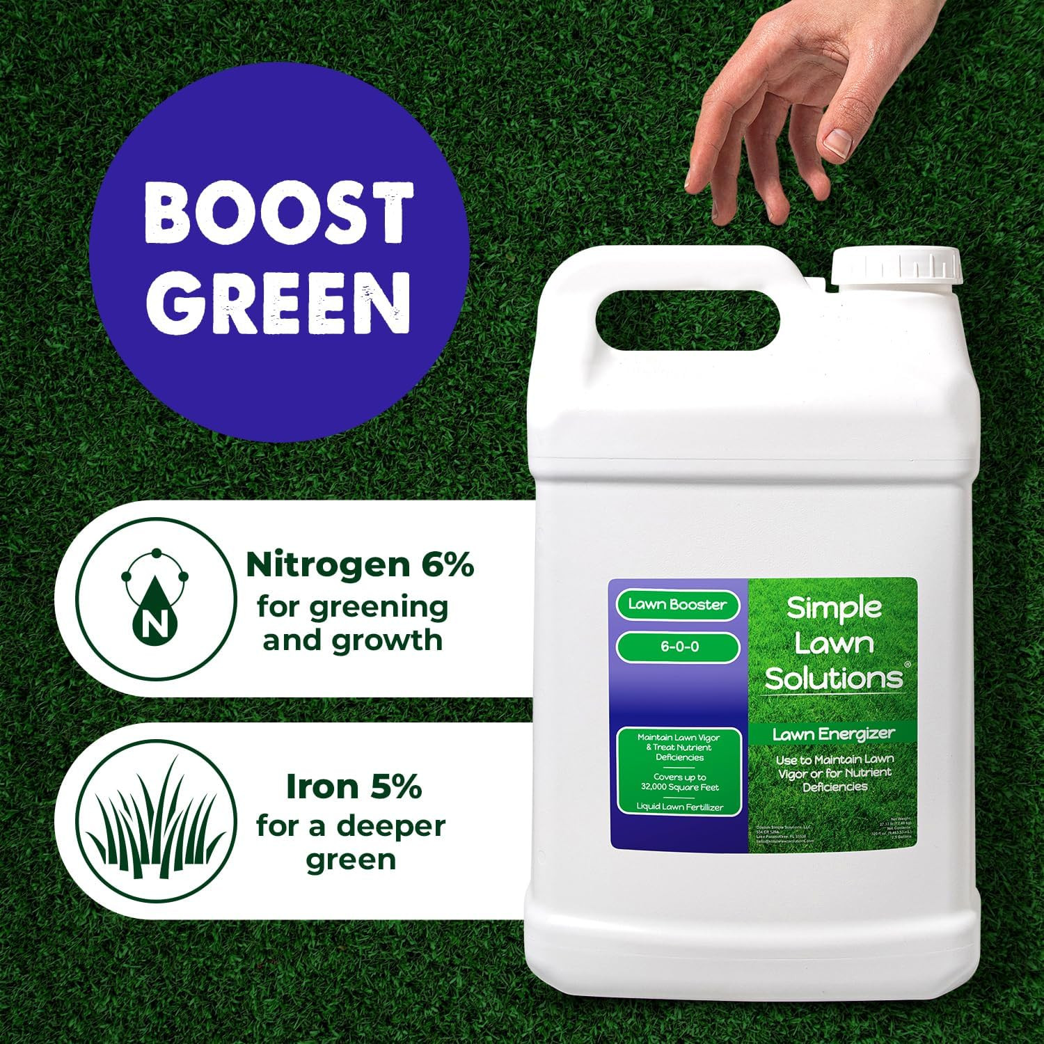 Commercial Grade Lawn Energizer- Grass Micronutrient Booster with Iron and Nitro